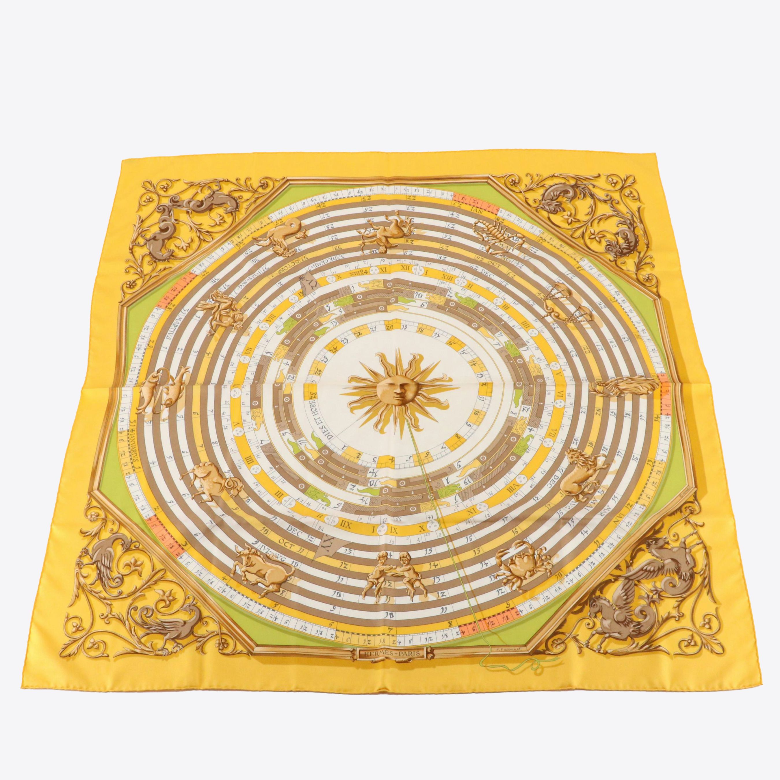 Hermès "Dies et Hore" Scarf 90 in Silk Twill
