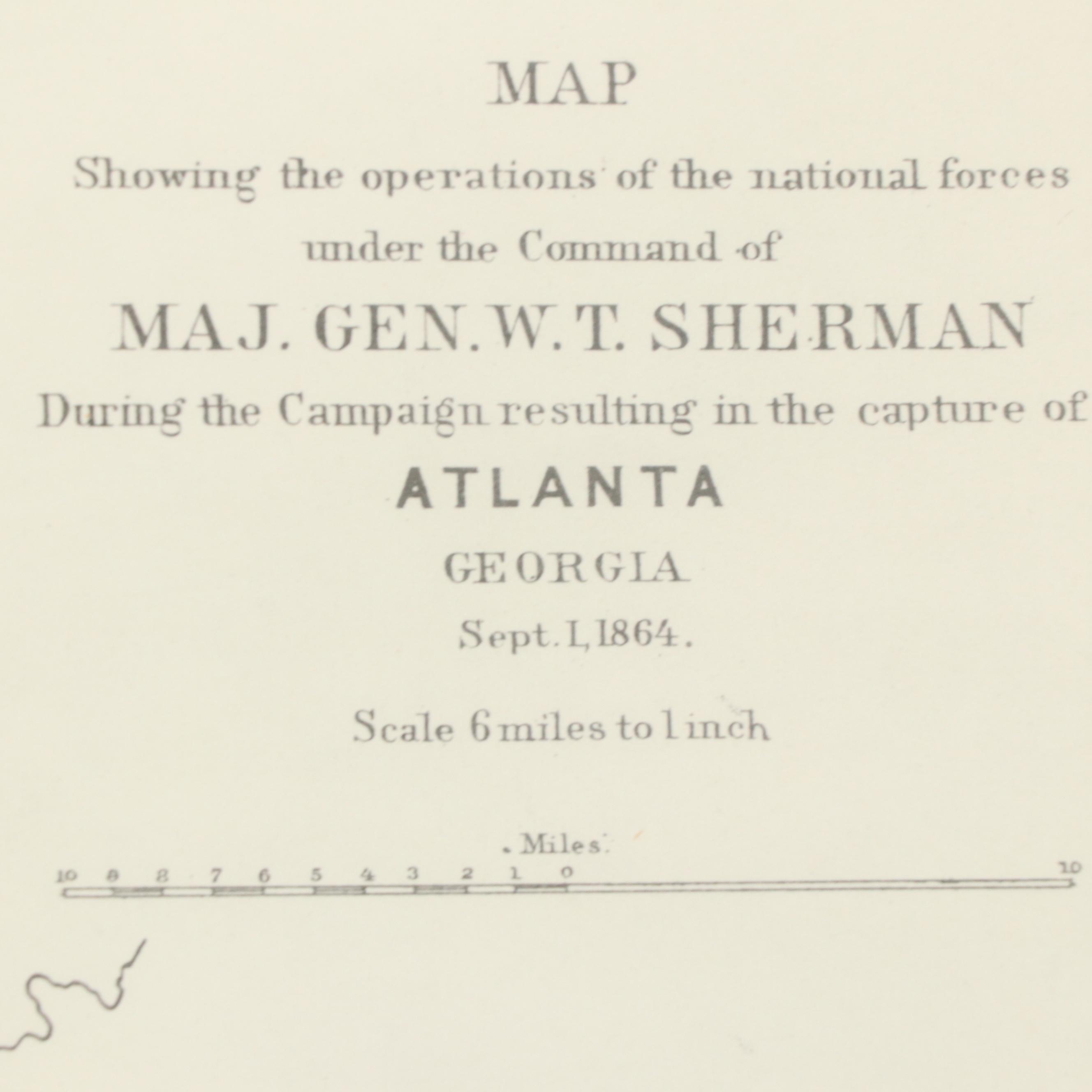 Lithograph Reproduction Civil War Map of Atlanta, Georgia