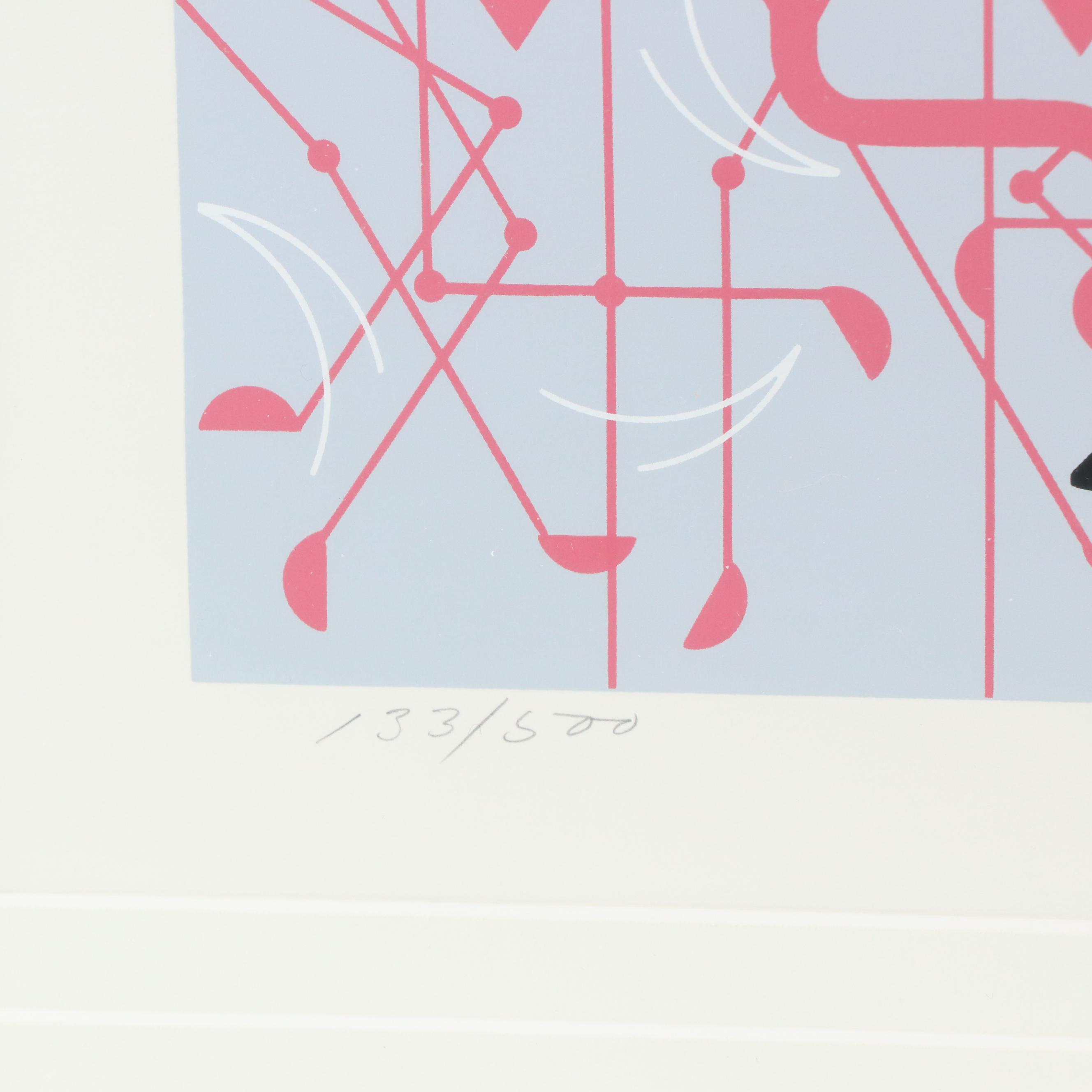 Charley Harper Modernist Serigraph "Flamingo a Go Go," 1988