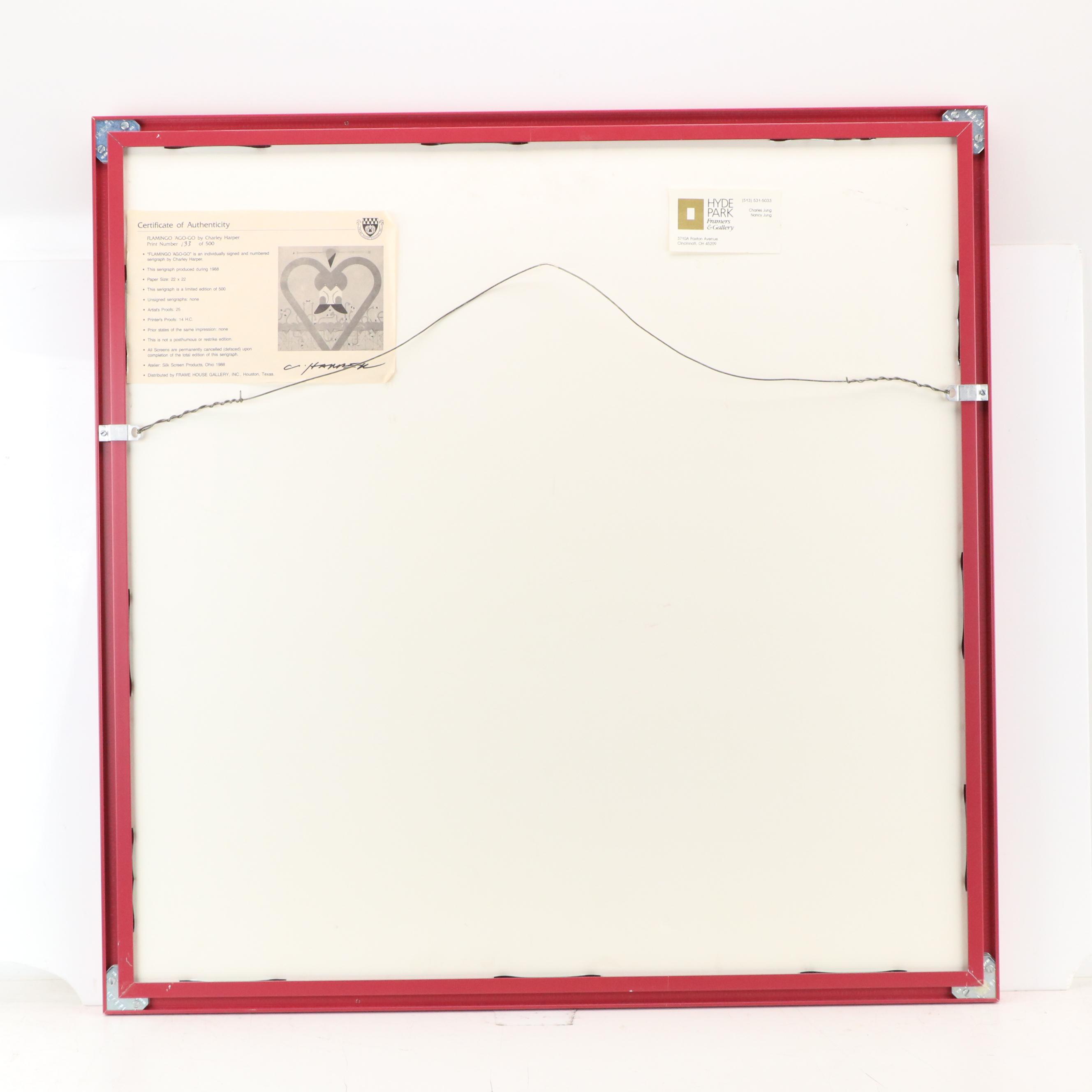 Charley Harper Modernist Serigraph "Flamingo a Go Go," 1988