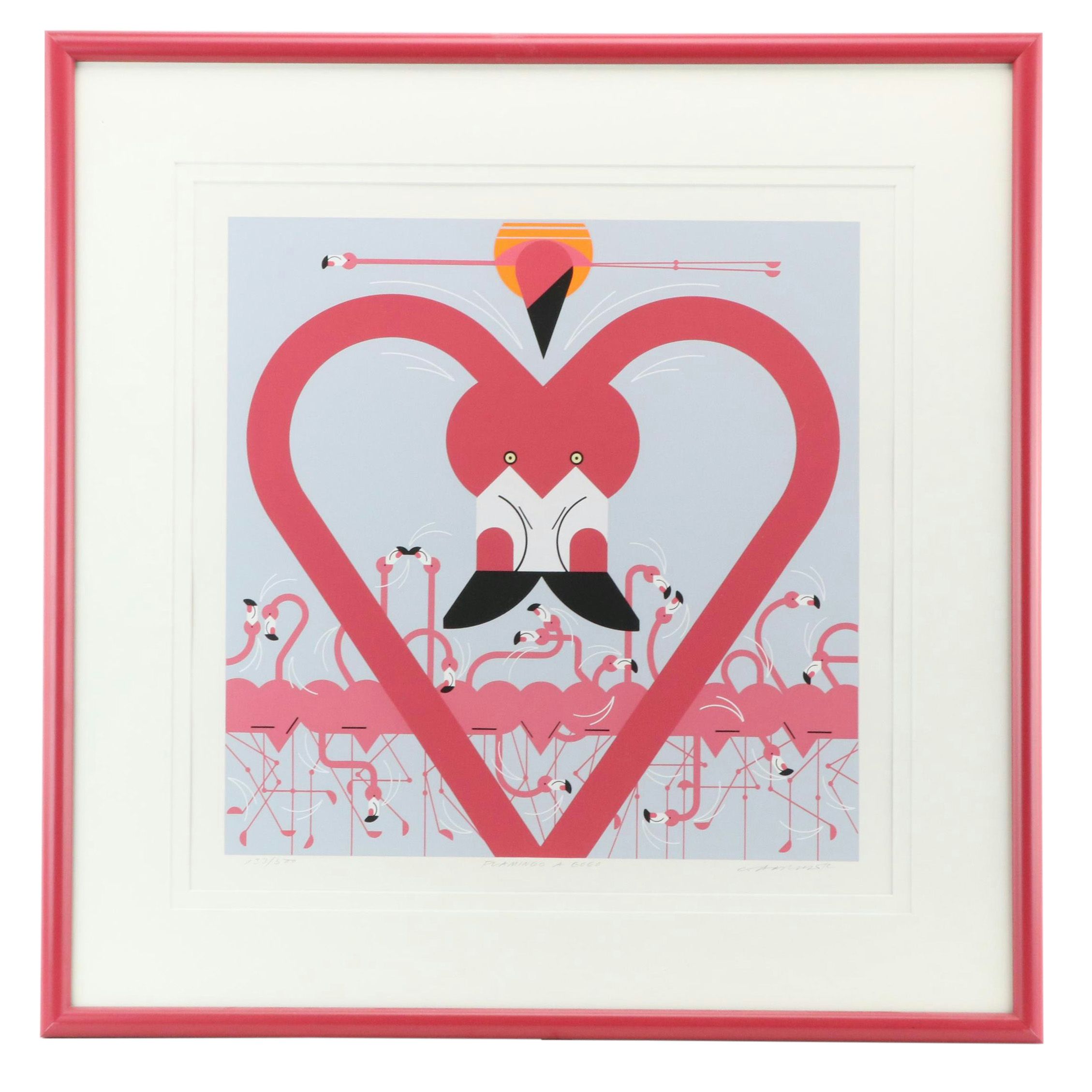 Charley Harper Modernist Serigraph "Flamingo a Go Go," 1988