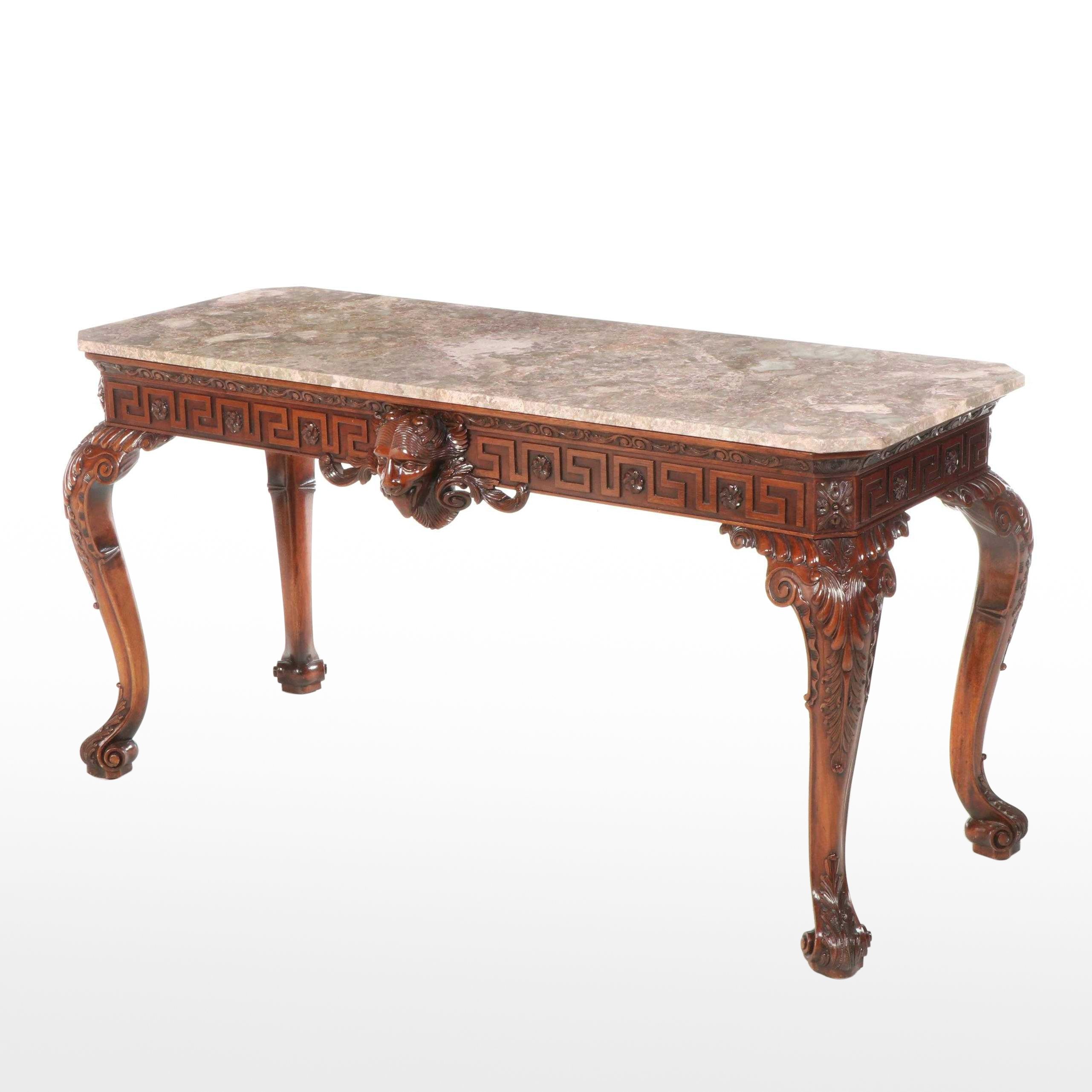 George II Style Carved Mahogany and Marble Top Console Table