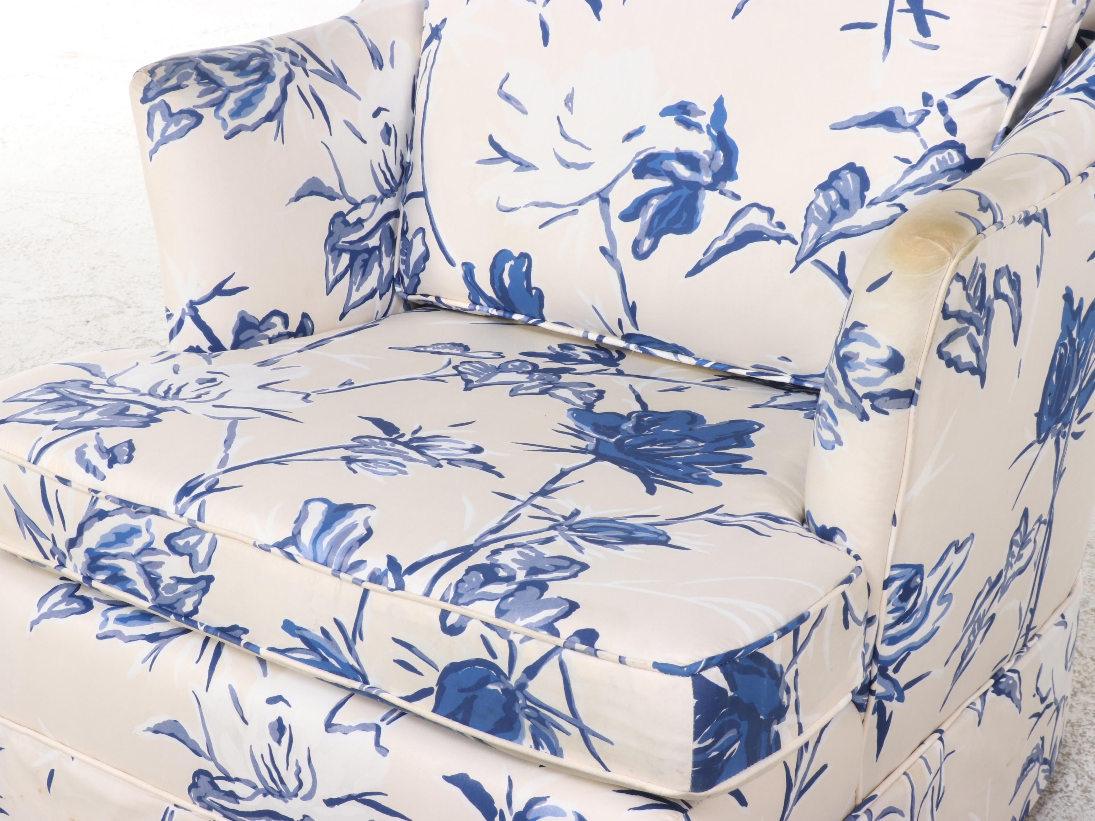 Custom-Upholstered Easy Armchair Plus Pair of Matching Curtain Panels