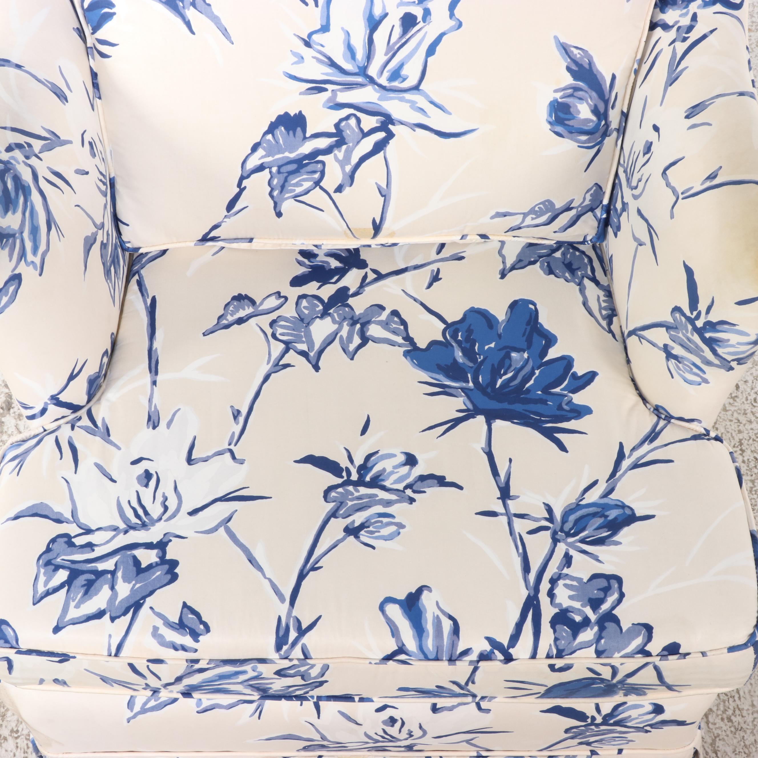 Custom-Upholstered Easy Armchair Plus Pair of Matching Curtain Panels