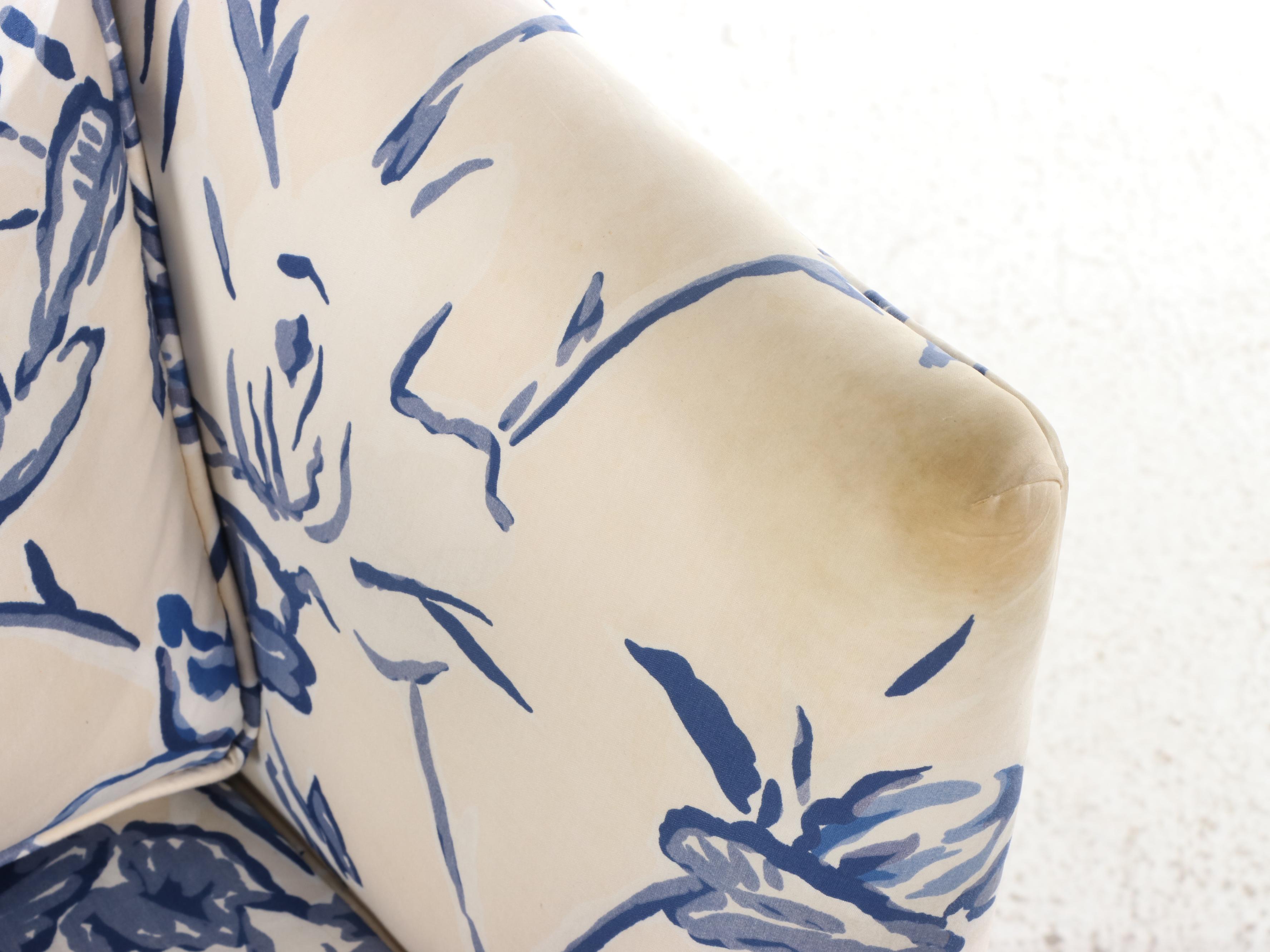 Custom-Upholstered Easy Armchair Plus Pair of Matching Curtain Panels