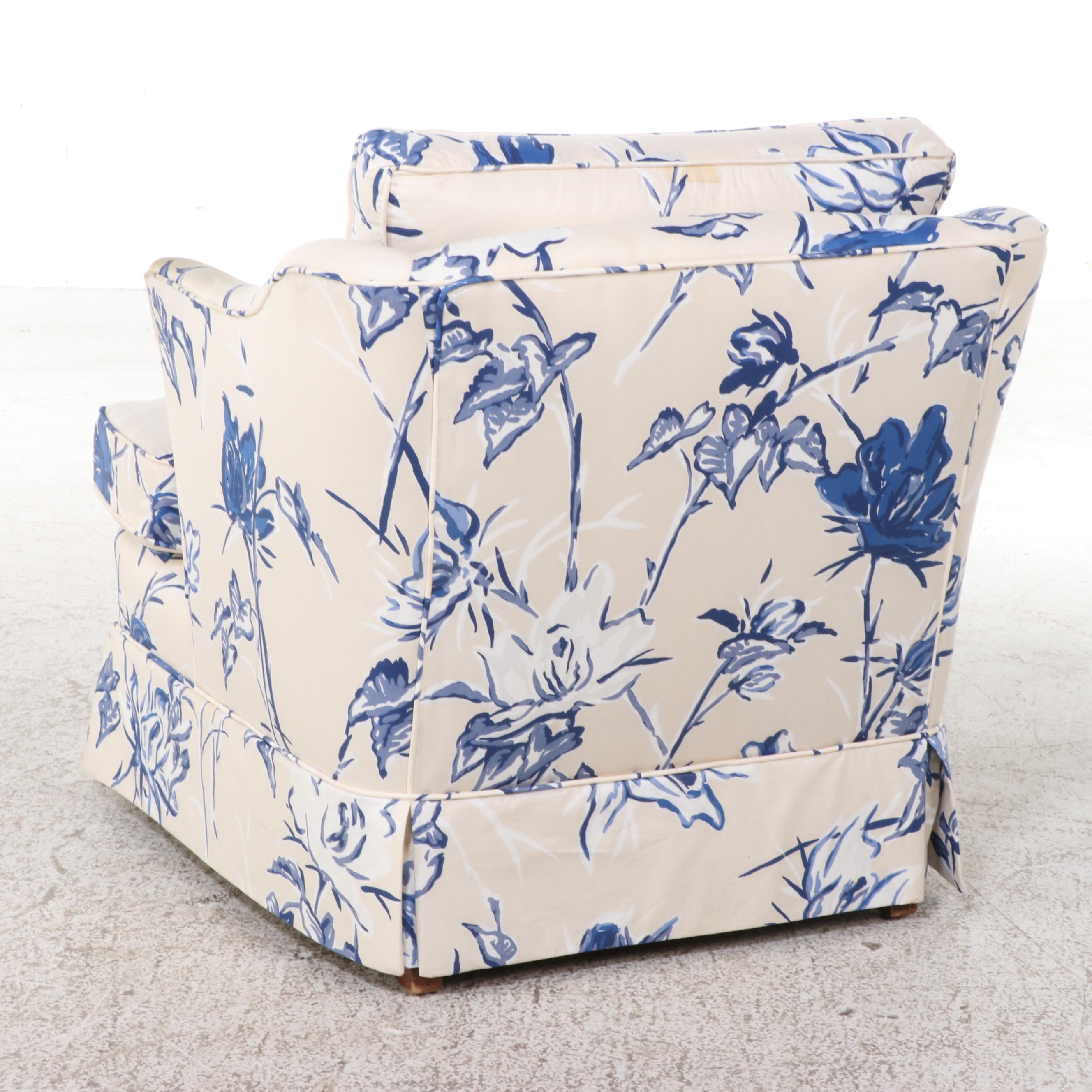 Custom-Upholstered Easy Armchair Plus Pair of Matching Curtain Panels