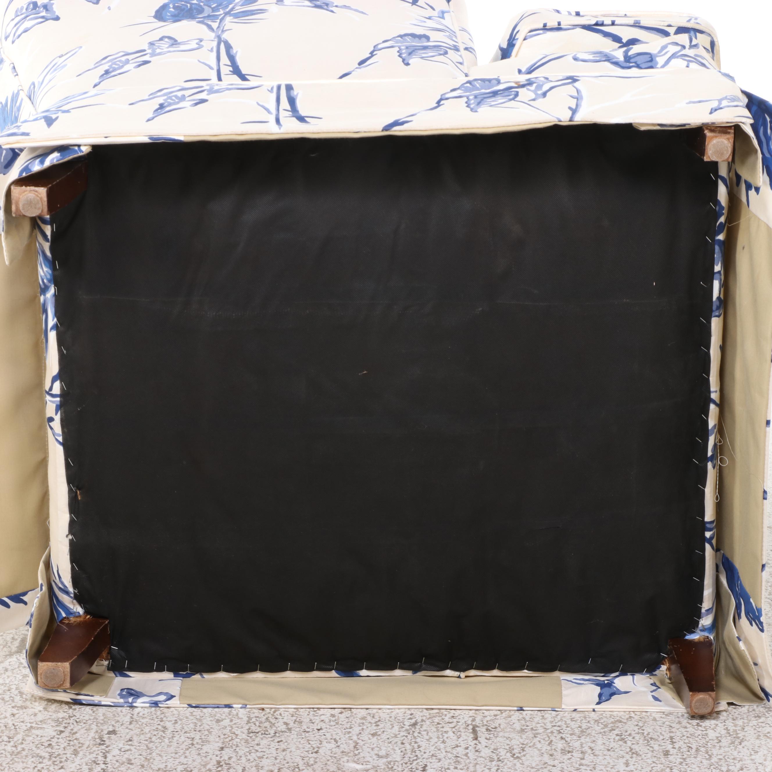 Custom-Upholstered Easy Armchair Plus Pair of Matching Curtain Panels