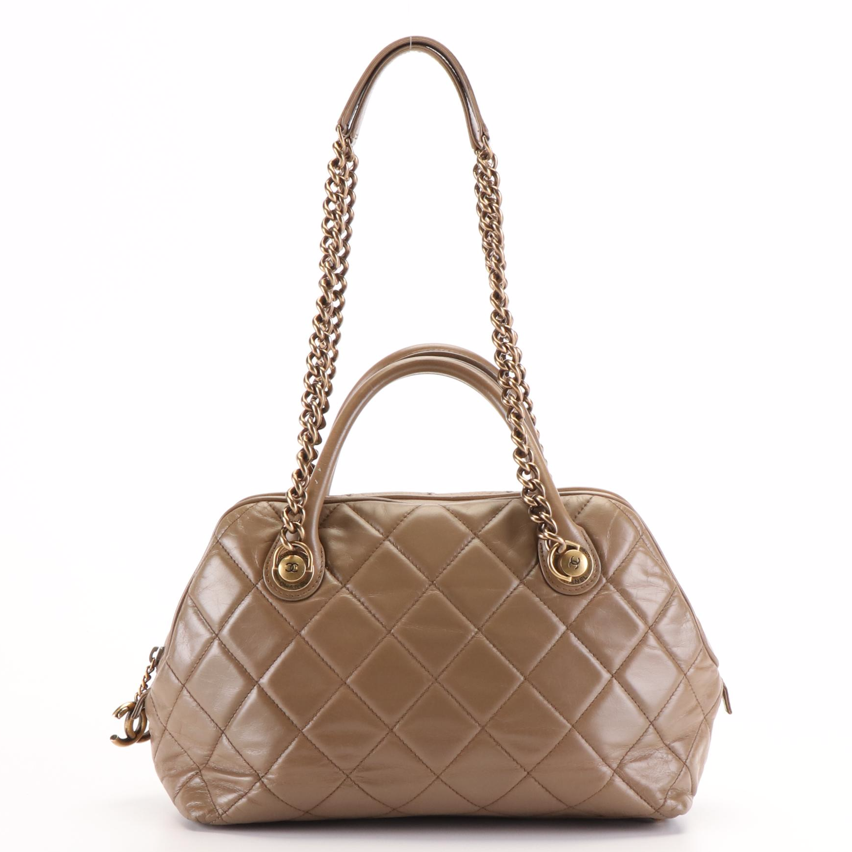 Chanel Castle Rock Bowler Bag in Quilted Beige Glazed Leather