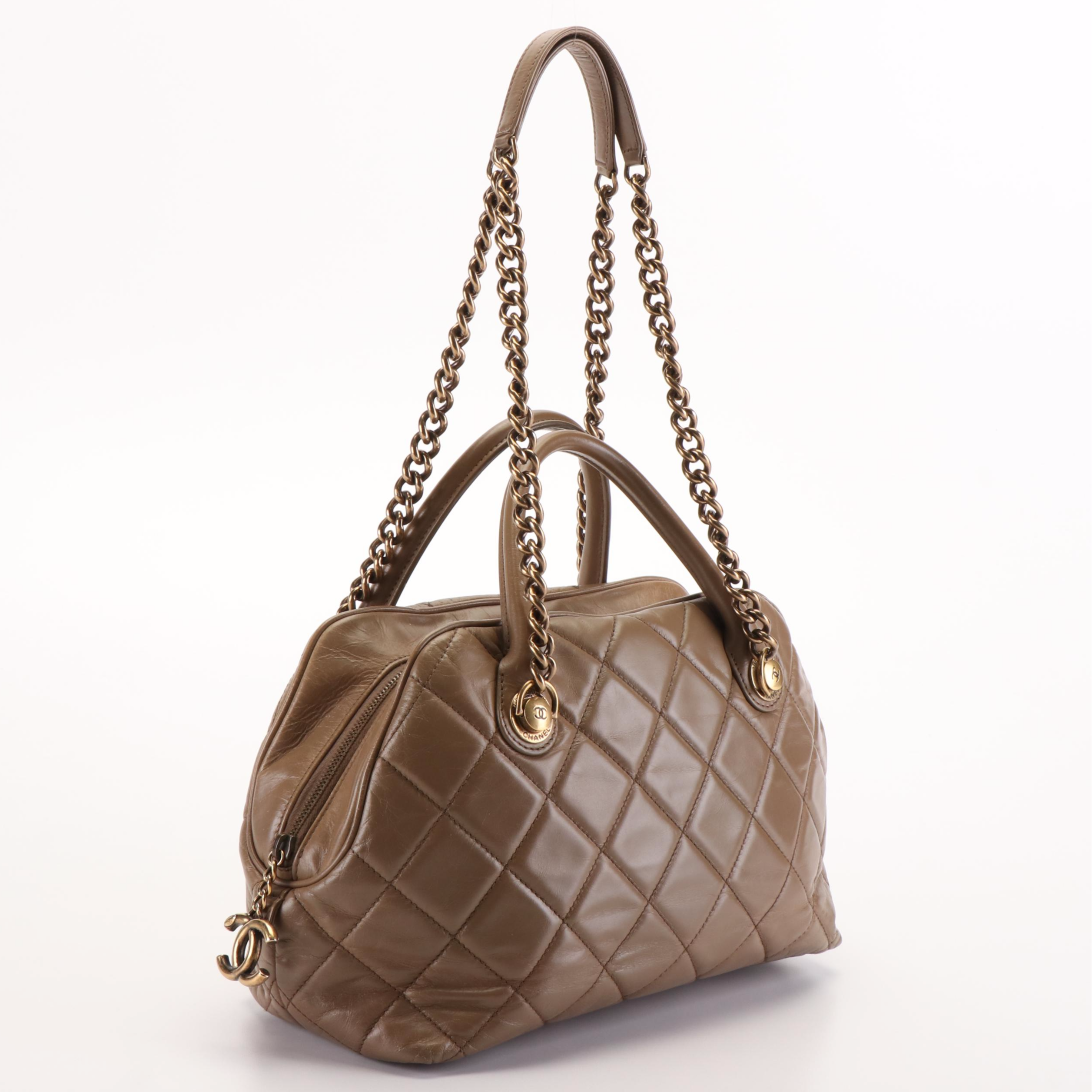 Chanel Castle Rock Bowler Bag in Quilted Beige Glazed Leather