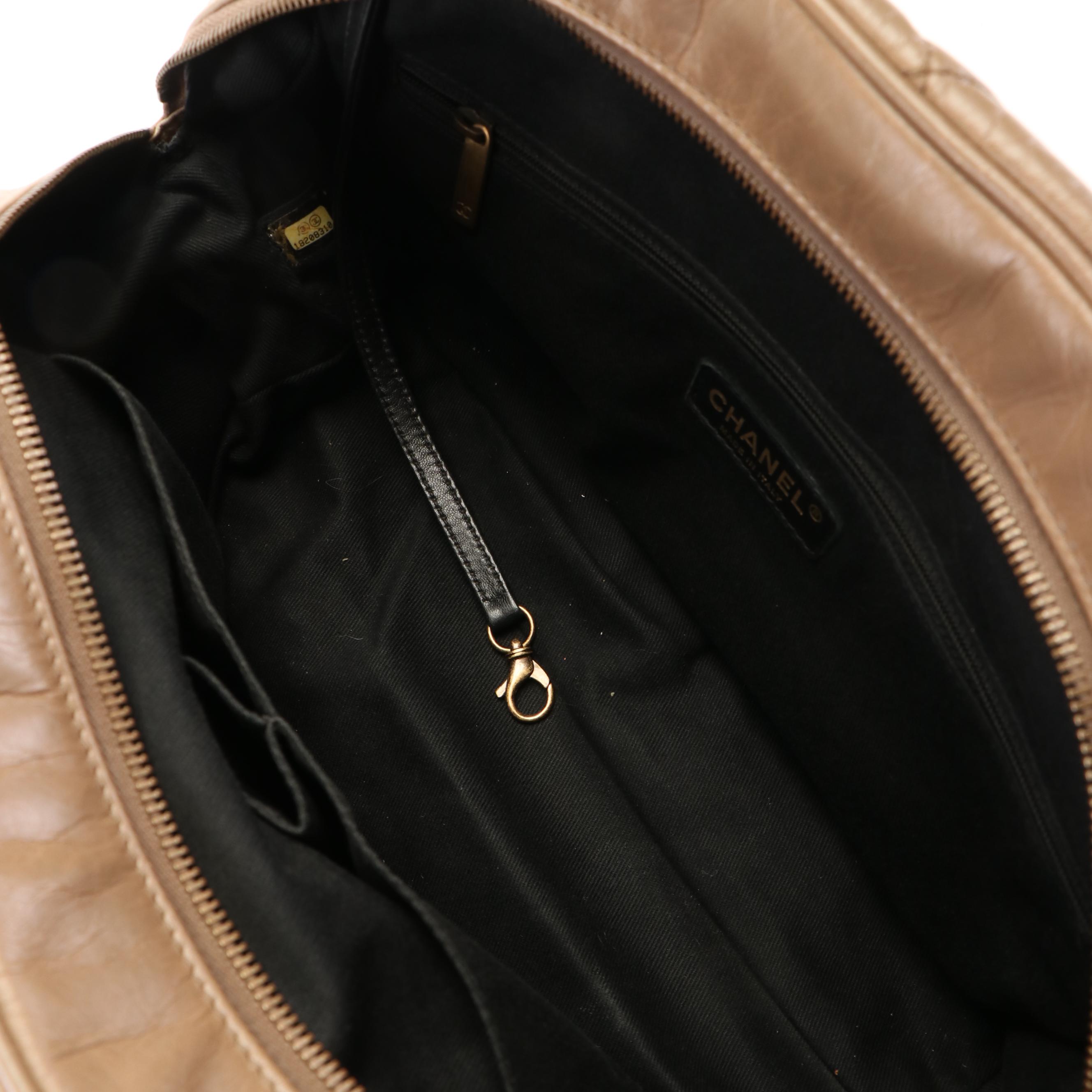 Chanel Castle Rock Bowler Bag in Quilted Beige Glazed Leather