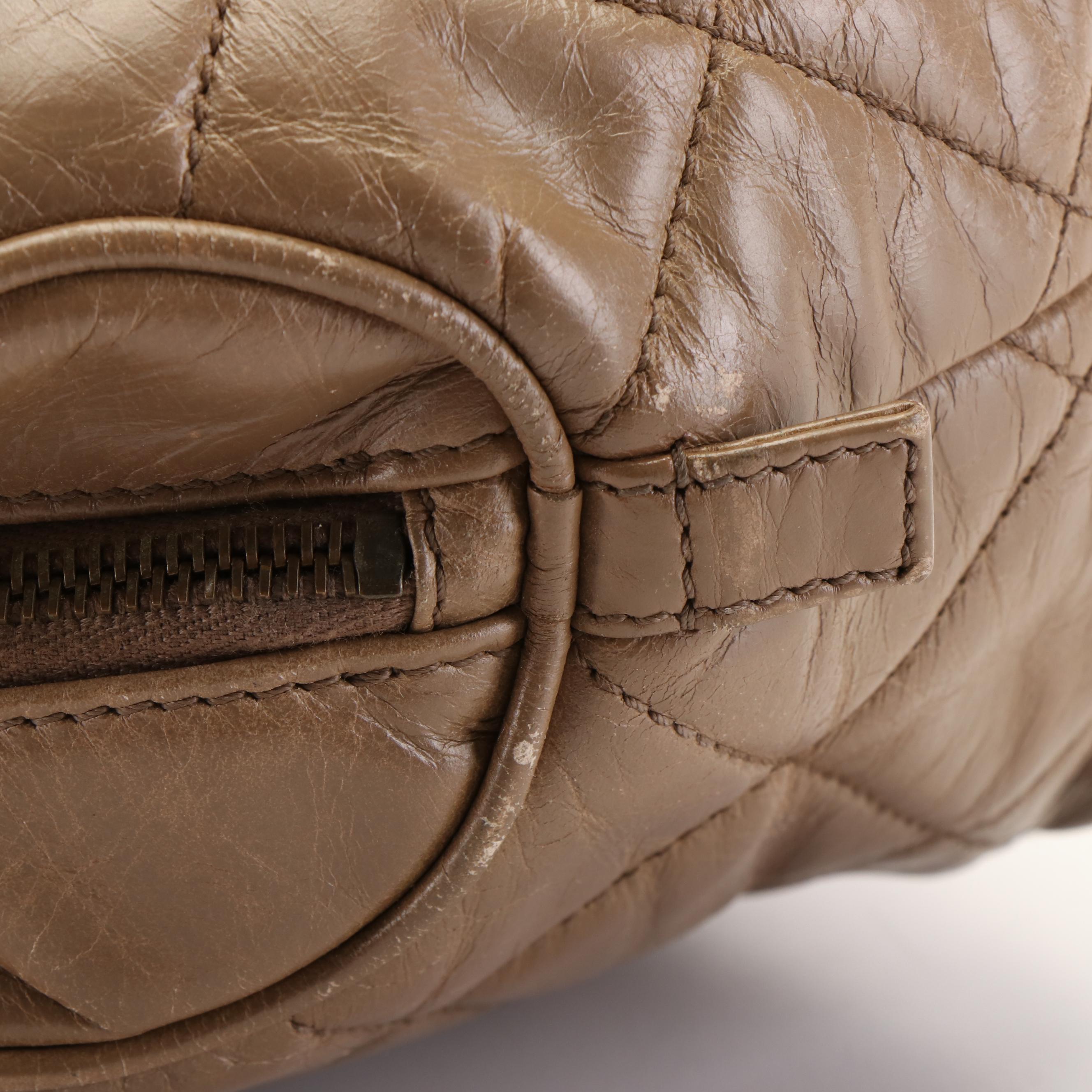 Chanel Castle Rock Bowler Bag in Quilted Beige Glazed Leather