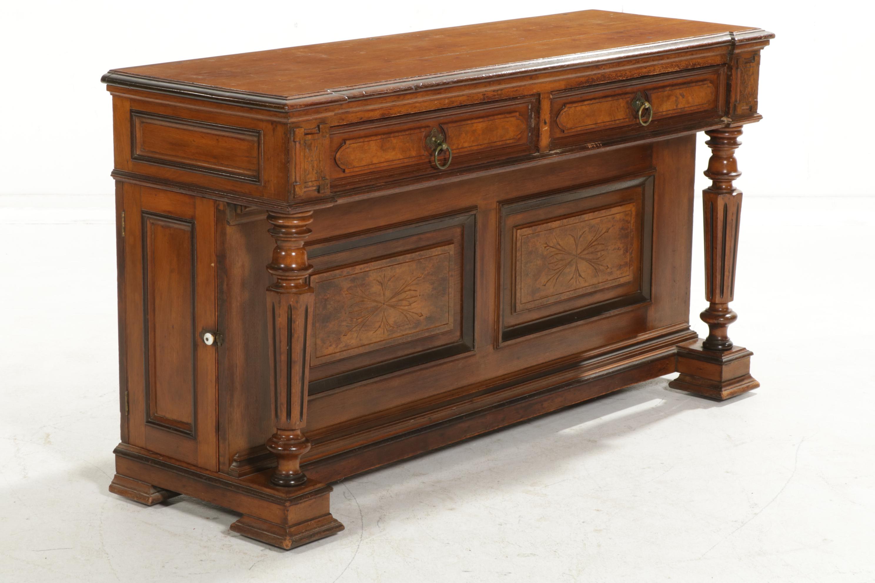 Victorian Carved Walnut Dining Table, Storage Sideboard and Chairs