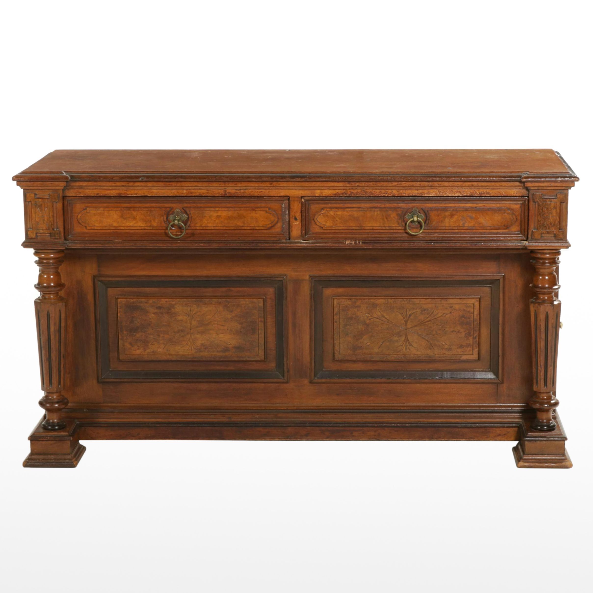 Victorian Carved Walnut Dining Table, Storage Sideboard and Chairs