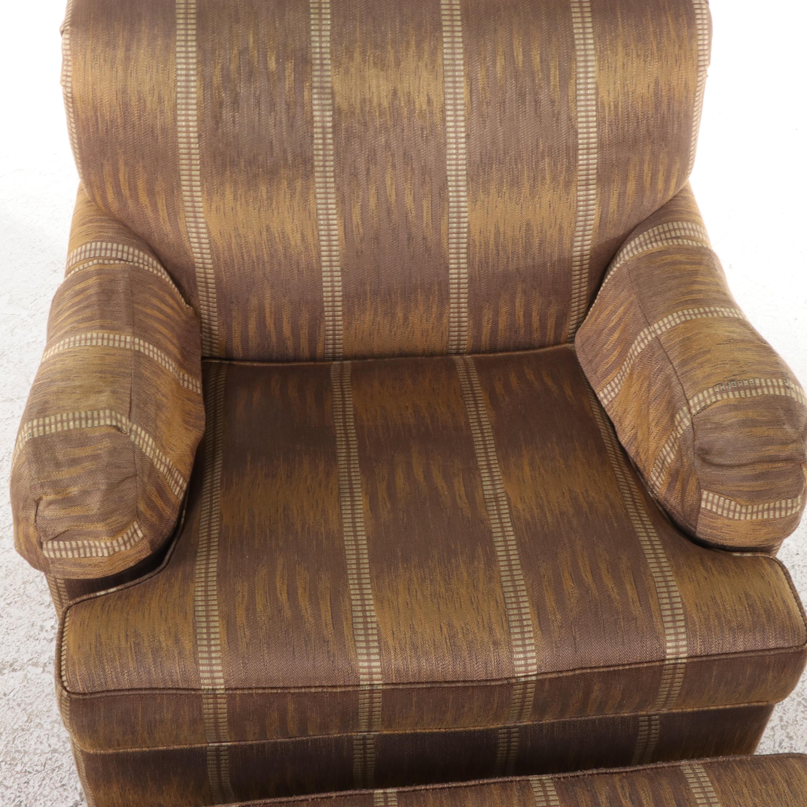 Ethan Allen Striped Upholstered Armchair with Ottoman