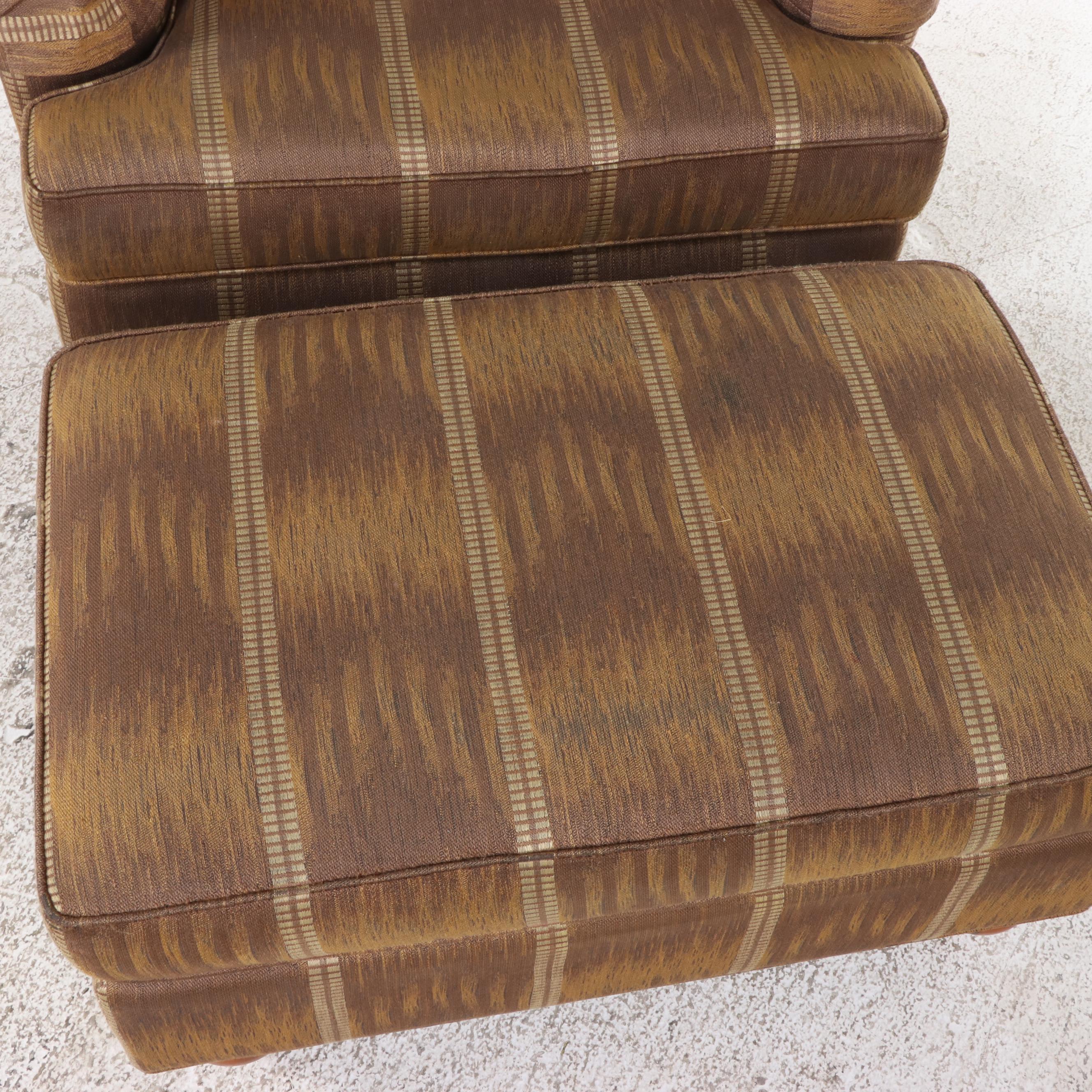 Ethan Allen Striped Upholstered Armchair with Ottoman