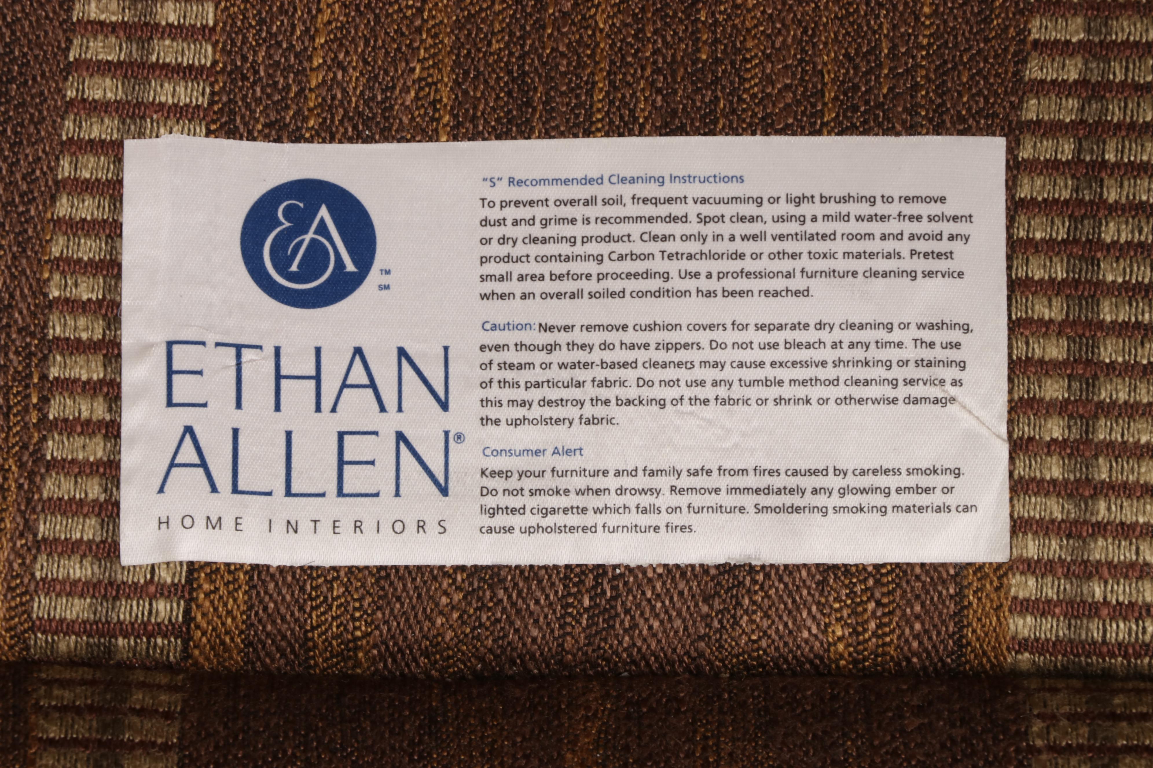 Ethan Allen Striped Upholstered Armchair with Ottoman