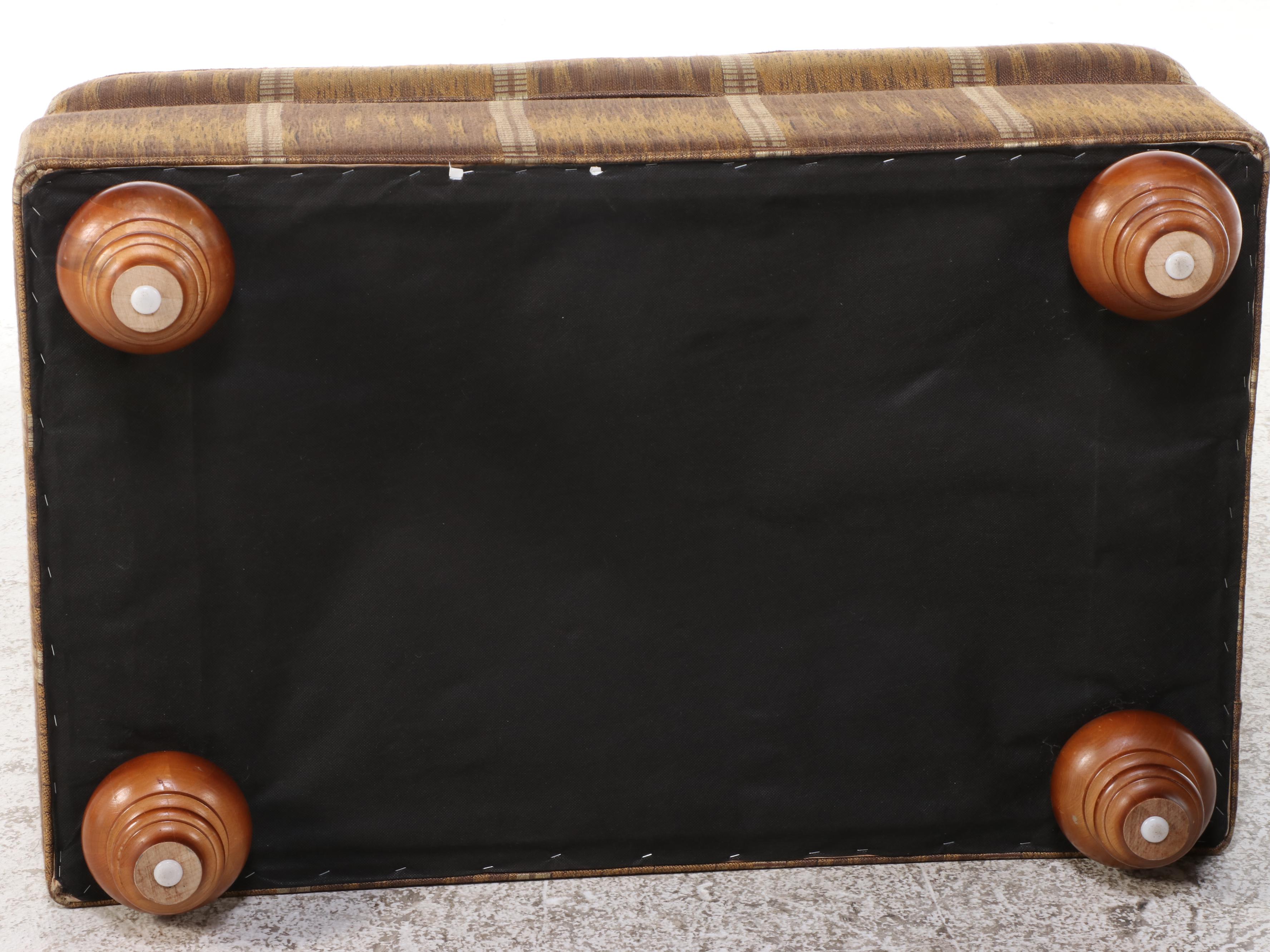 Ethan Allen Striped Upholstered Armchair with Ottoman