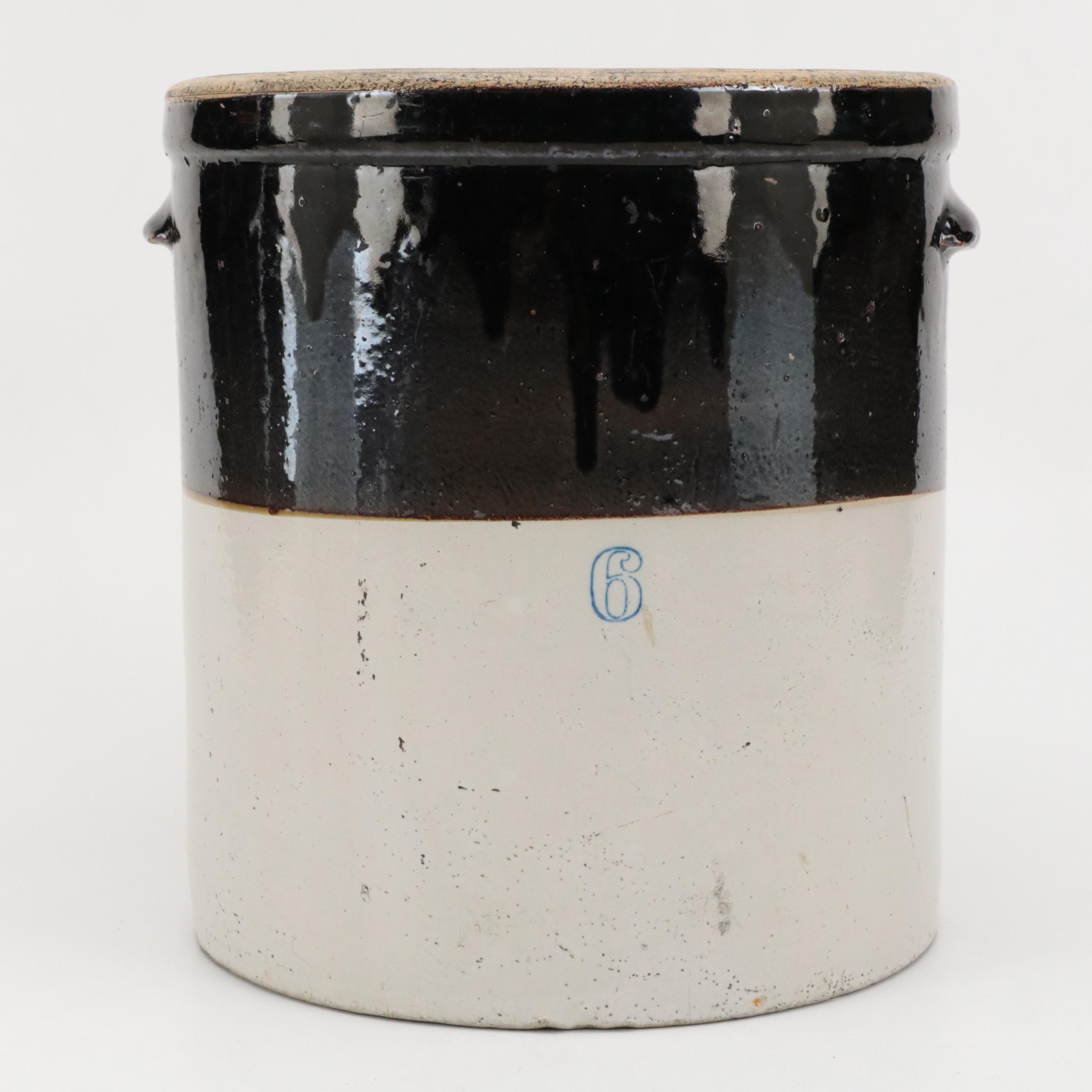 Six Gallon Two Tone Stoneware Crock, Early to Mid-20th Century