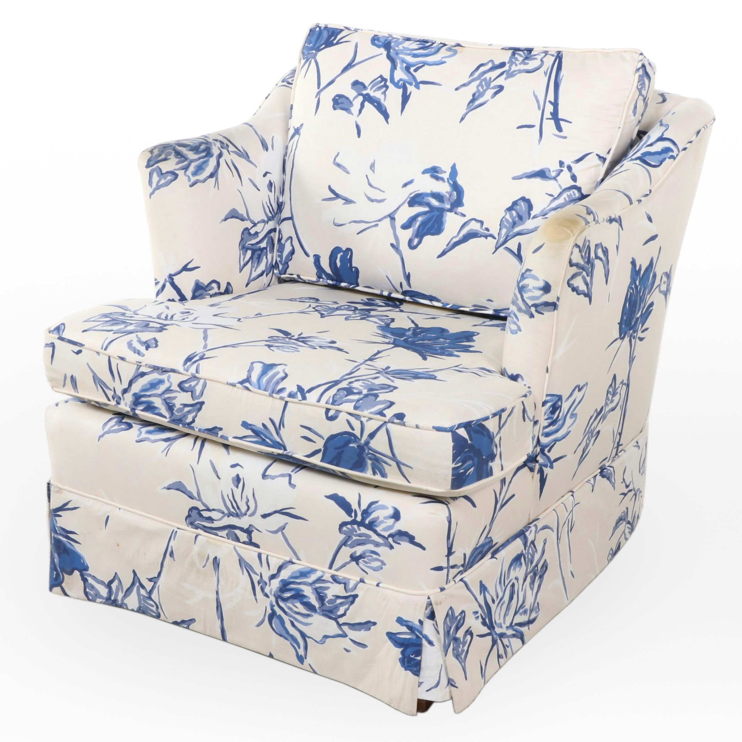 Custom-Upholstered Easy Armchair Plus Pair of Matching Curtain Panels