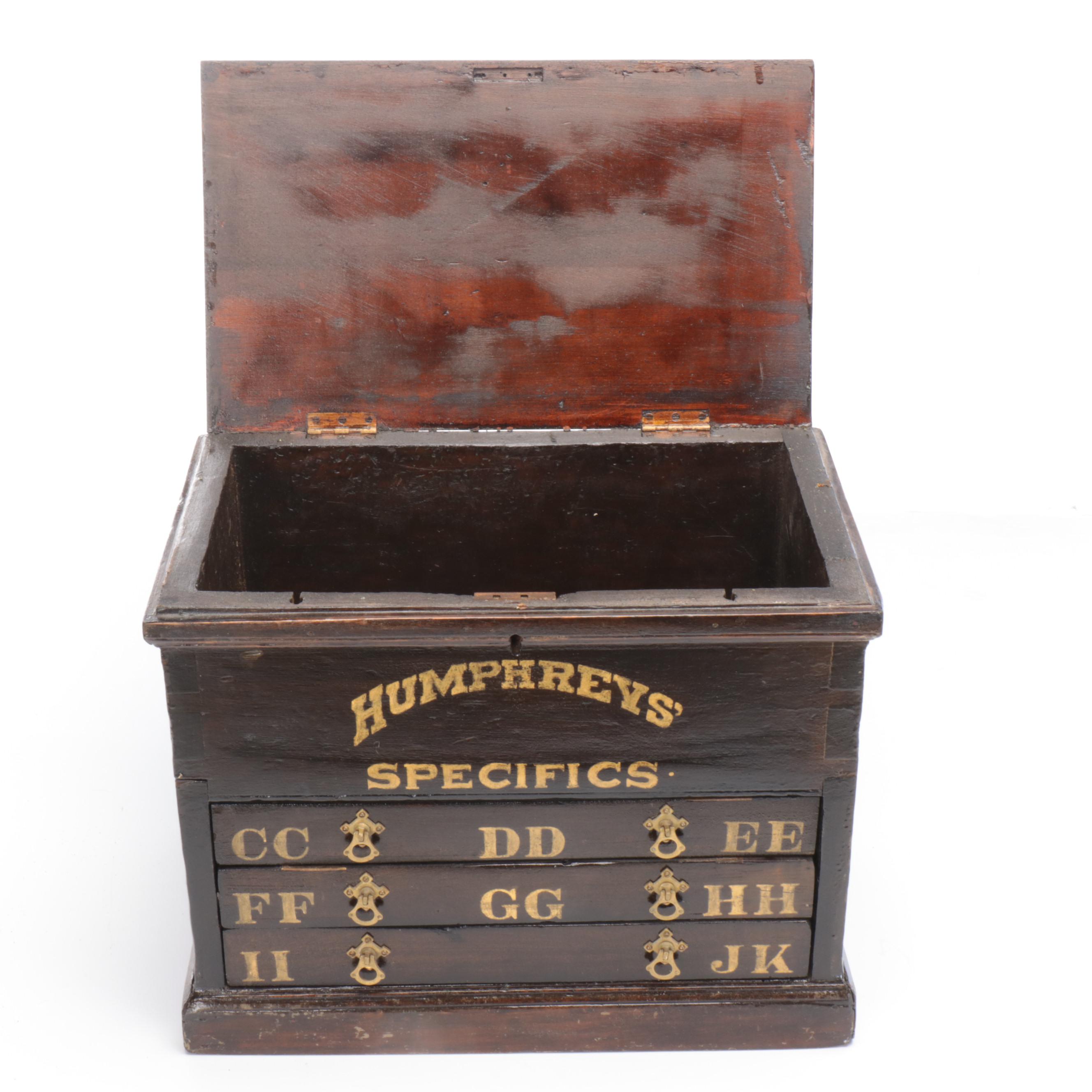 Wooden Humphrey's Specifics Homeopathic Medicine Countertop Cabinet