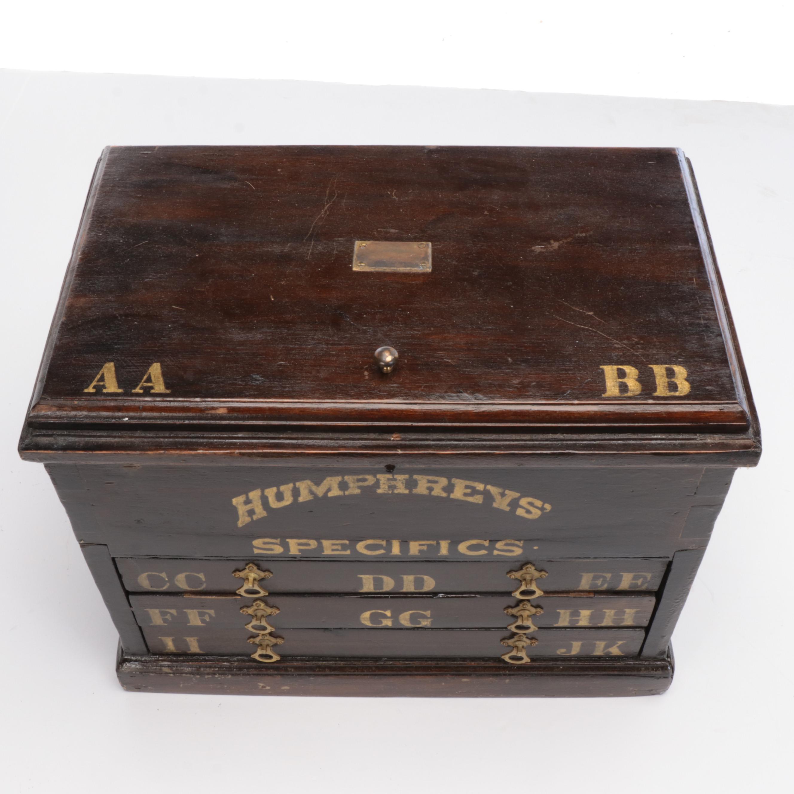 Wooden Humphrey's Specifics Homeopathic Medicine Countertop Cabinet