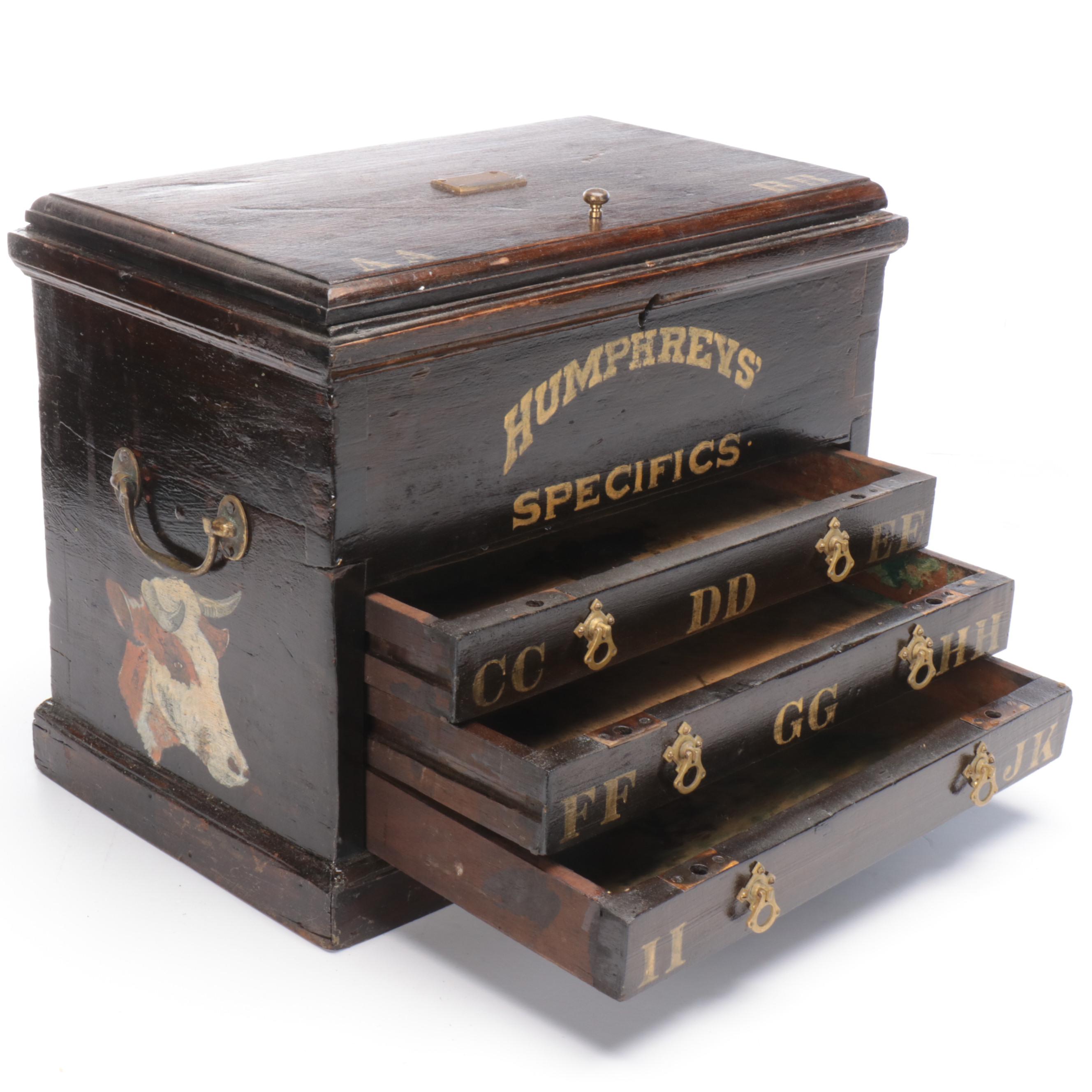 Wooden Humphrey's Specifics Homeopathic Medicine Countertop Cabinet