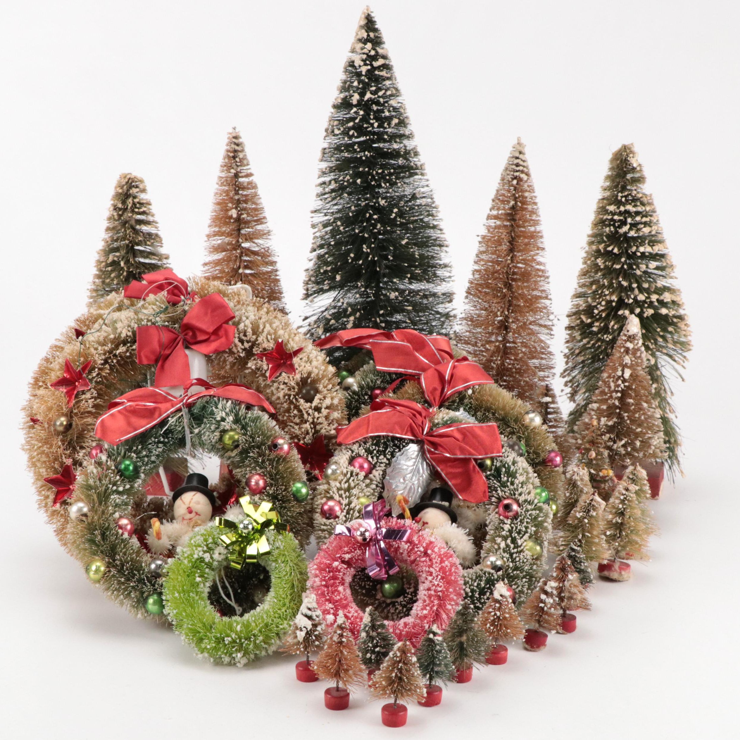 Faux Christmas Tree Figurines, Miniature Wreaths, and More Christmas Decorations