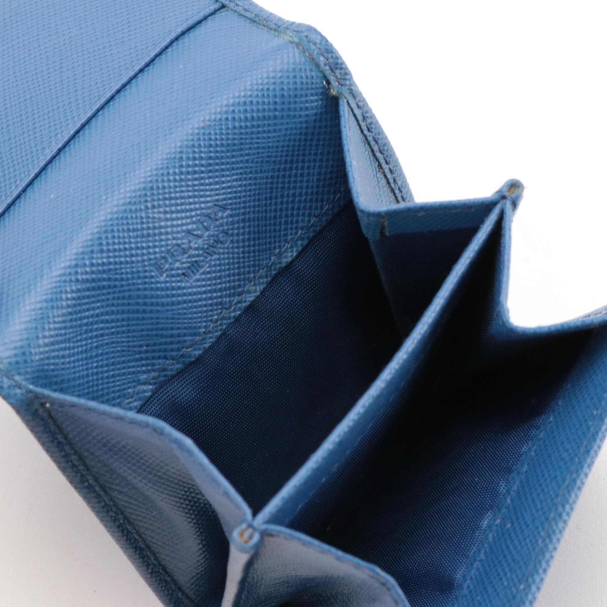 Prada Blue Saffiano Leather Coin Wallet in Box