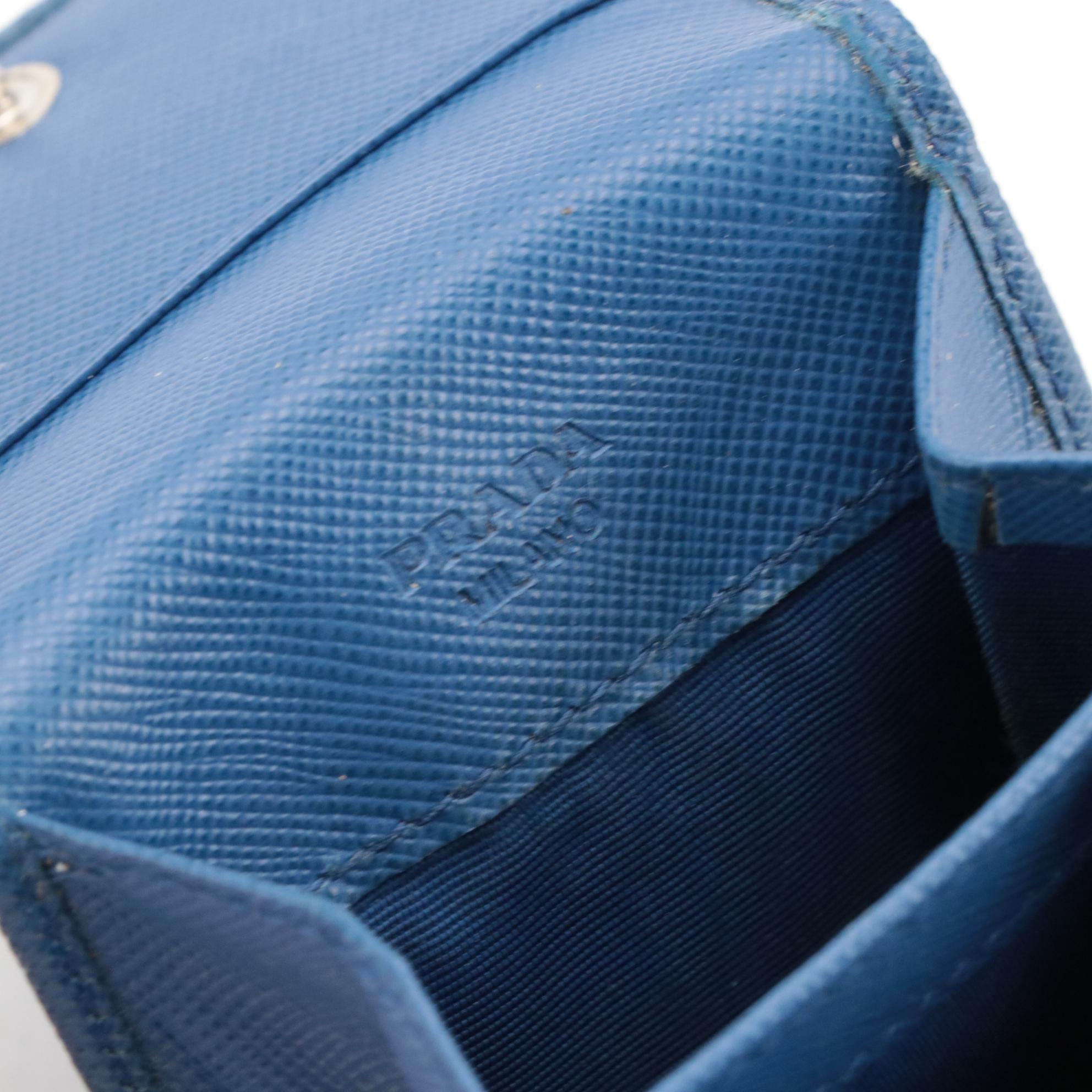 Prada Blue Saffiano Leather Coin Wallet in Box
