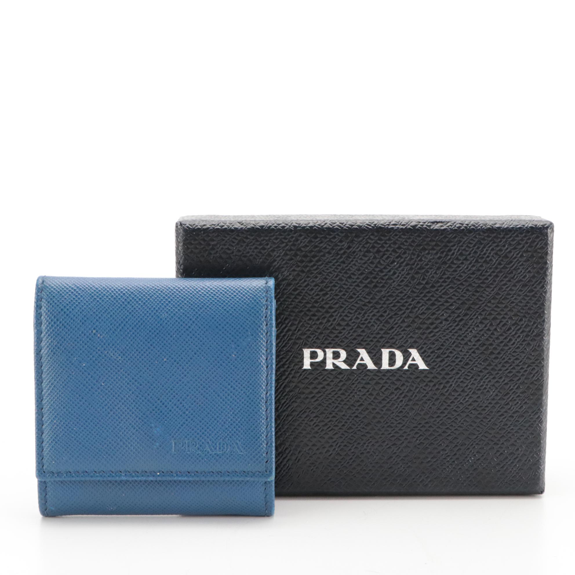 Prada Blue Saffiano Leather Coin Wallet in Box