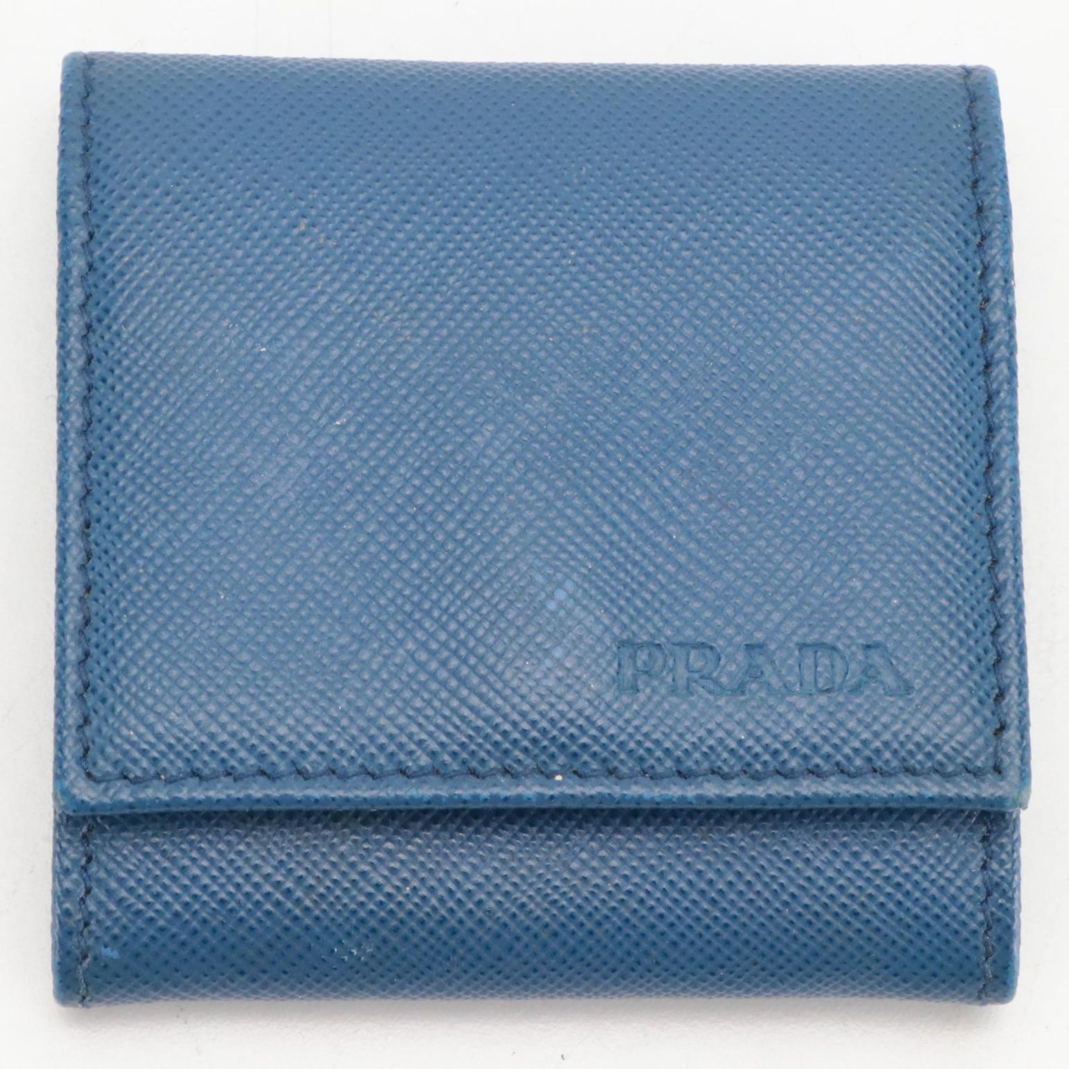 Prada Blue Saffiano Leather Coin Wallet in Box