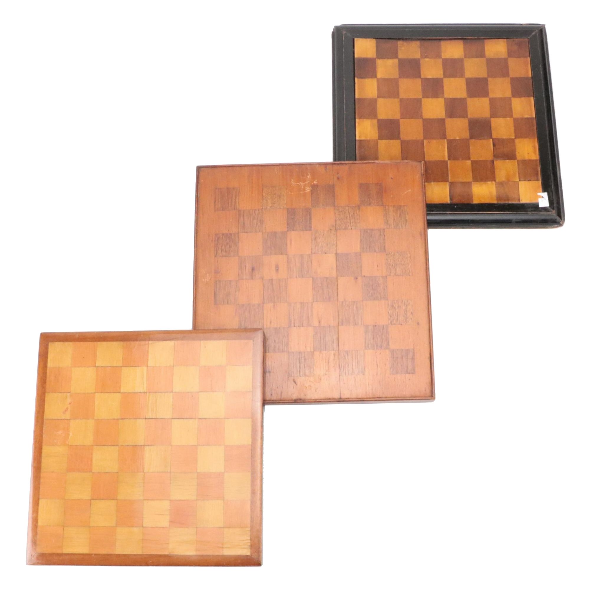 Three Handcrafted Wooden Checkerboards, Early 20th Century