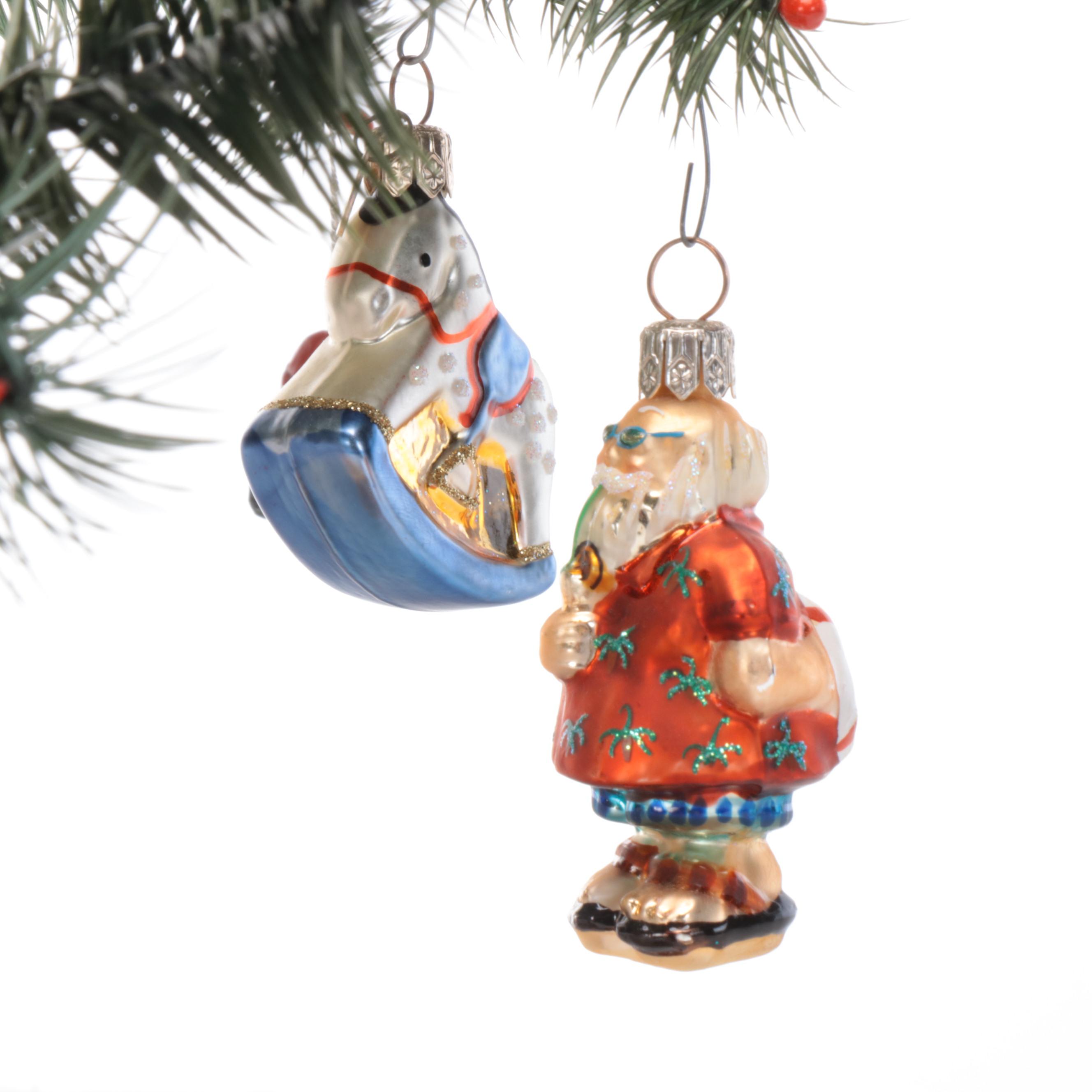 Vintage Feather Christmas Trees With German Glass Ornaments and More
