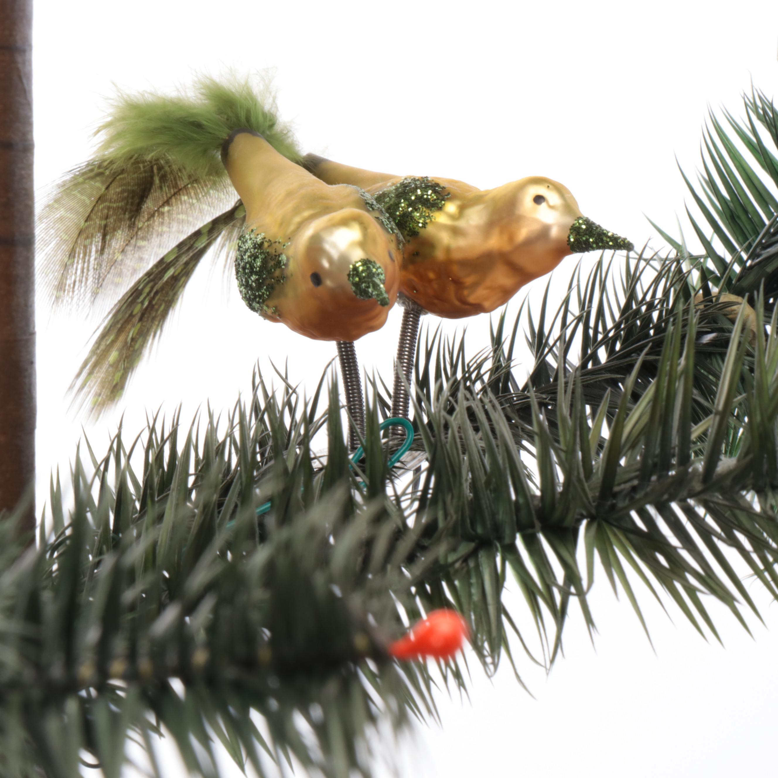 Vintage Feather Christmas Trees With German Glass Ornaments and More