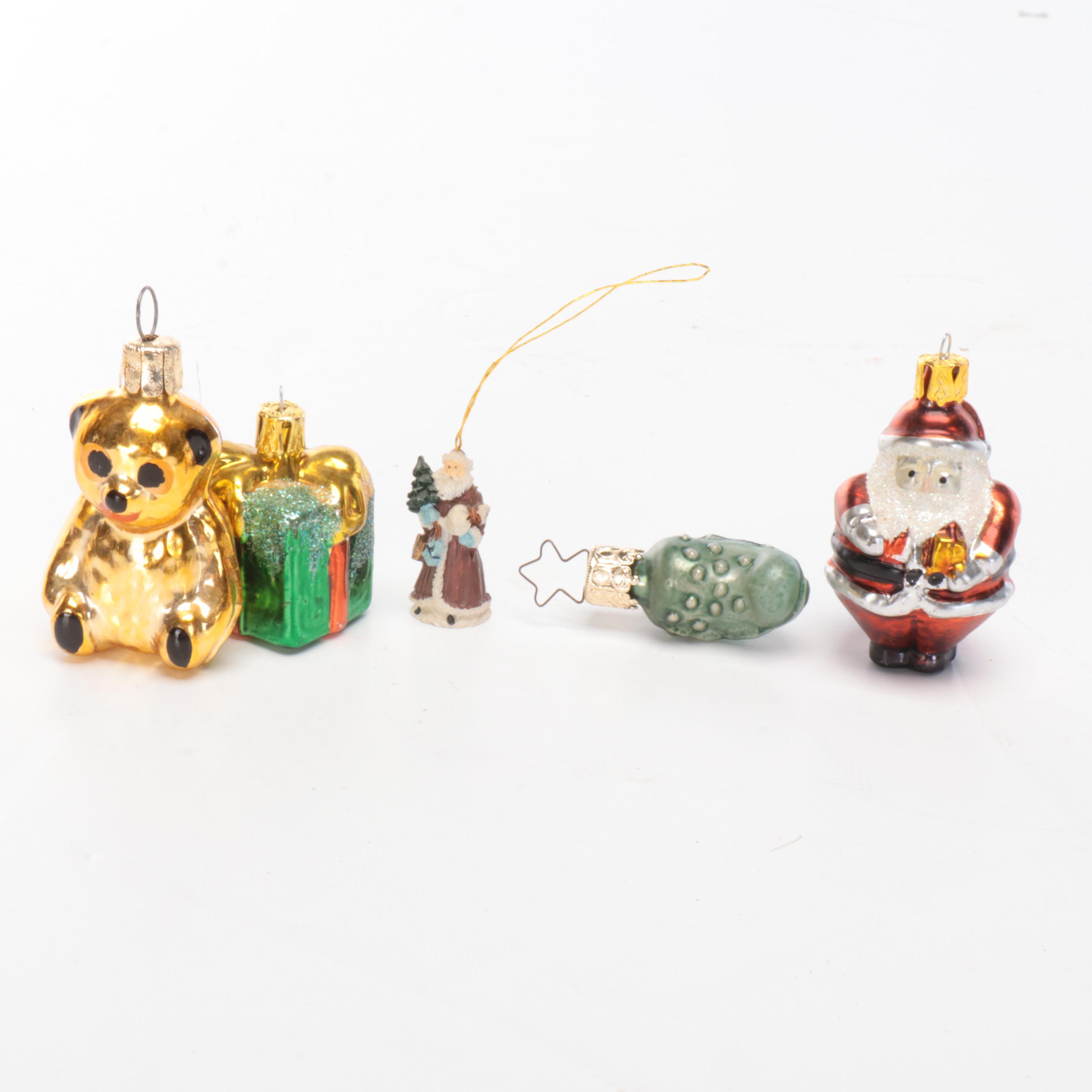 Vintage Feather Christmas Trees With German Glass Ornaments and More