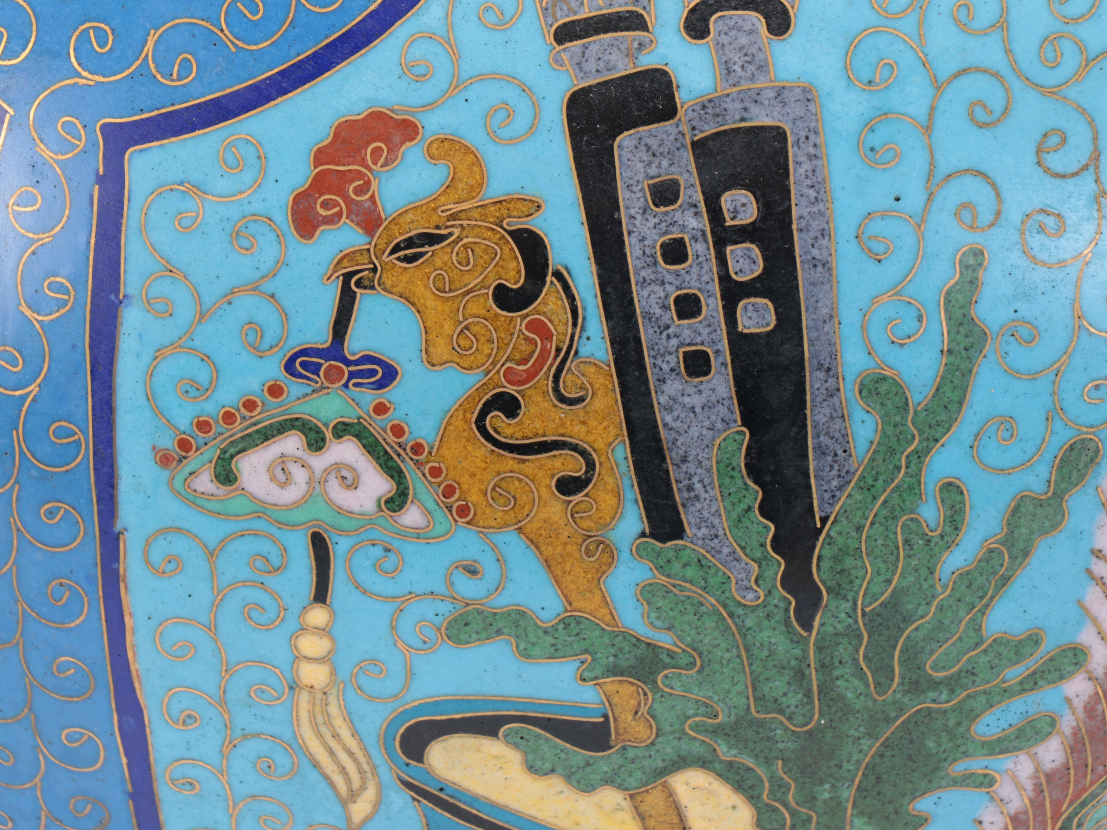 Chinese Cloisonné Vase with Attached Figural Bird Handles