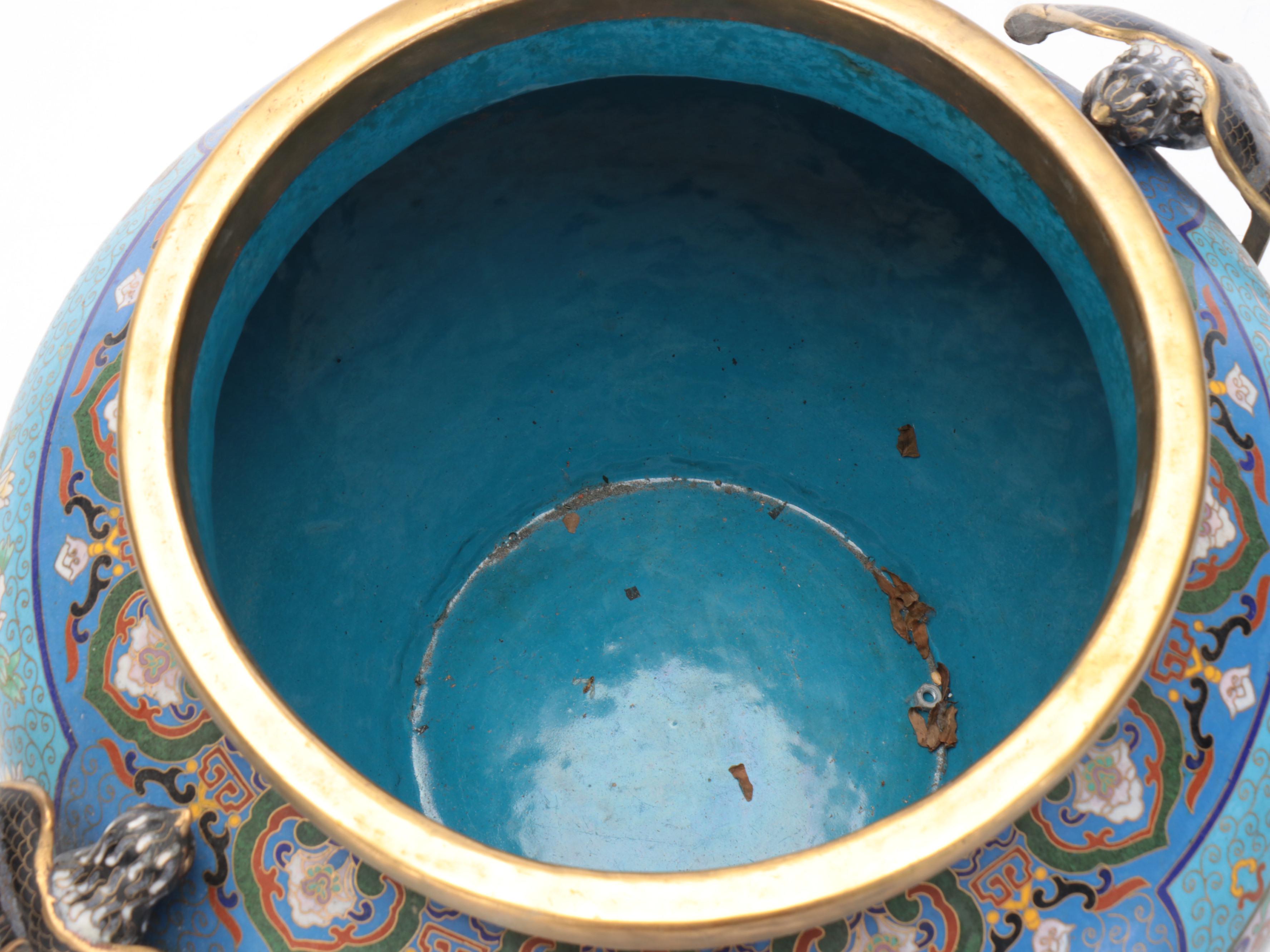 Chinese Cloisonné Vase with Attached Figural Bird Handles