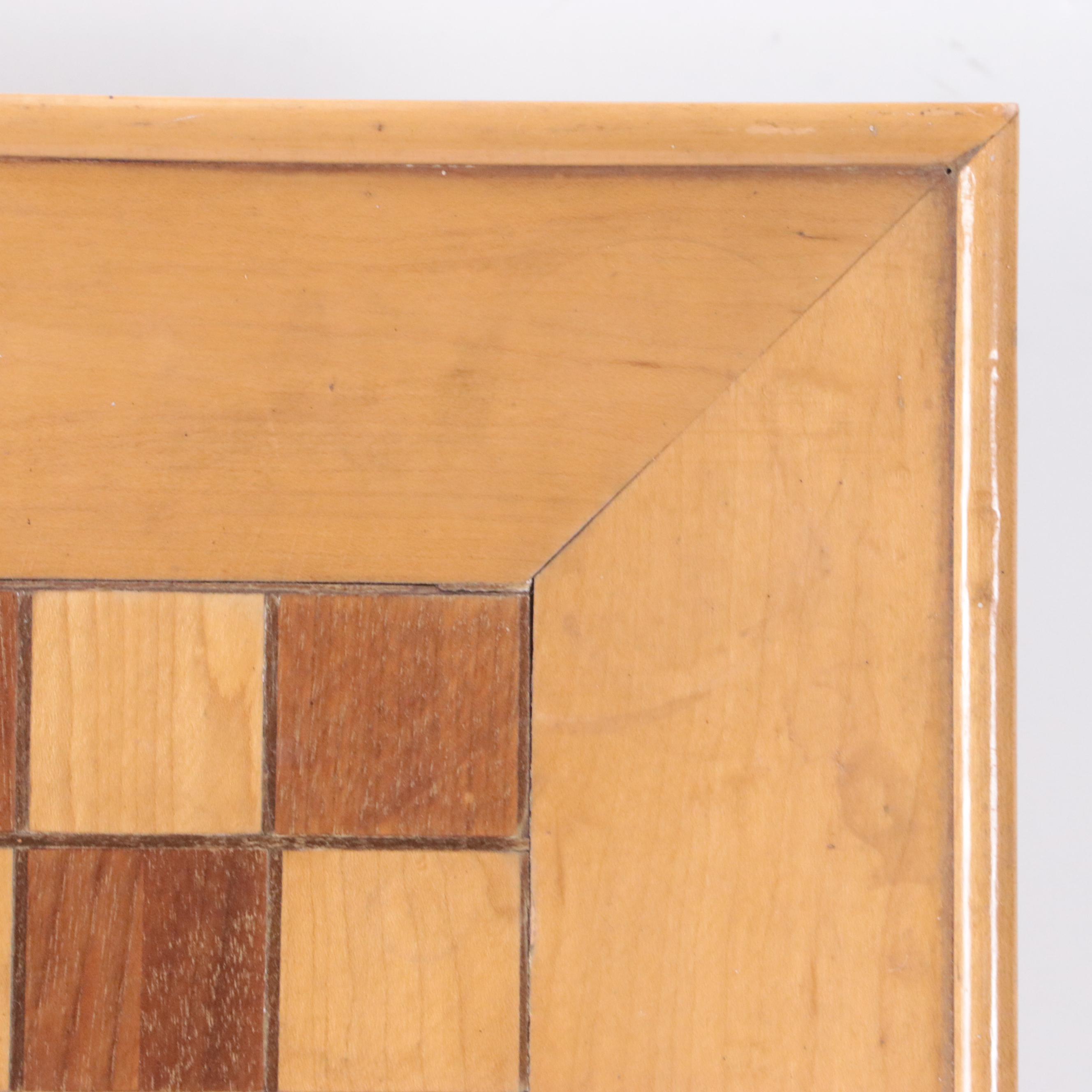 Inlaid Wood Checkerboard with Game Pieces, Early 20th Century