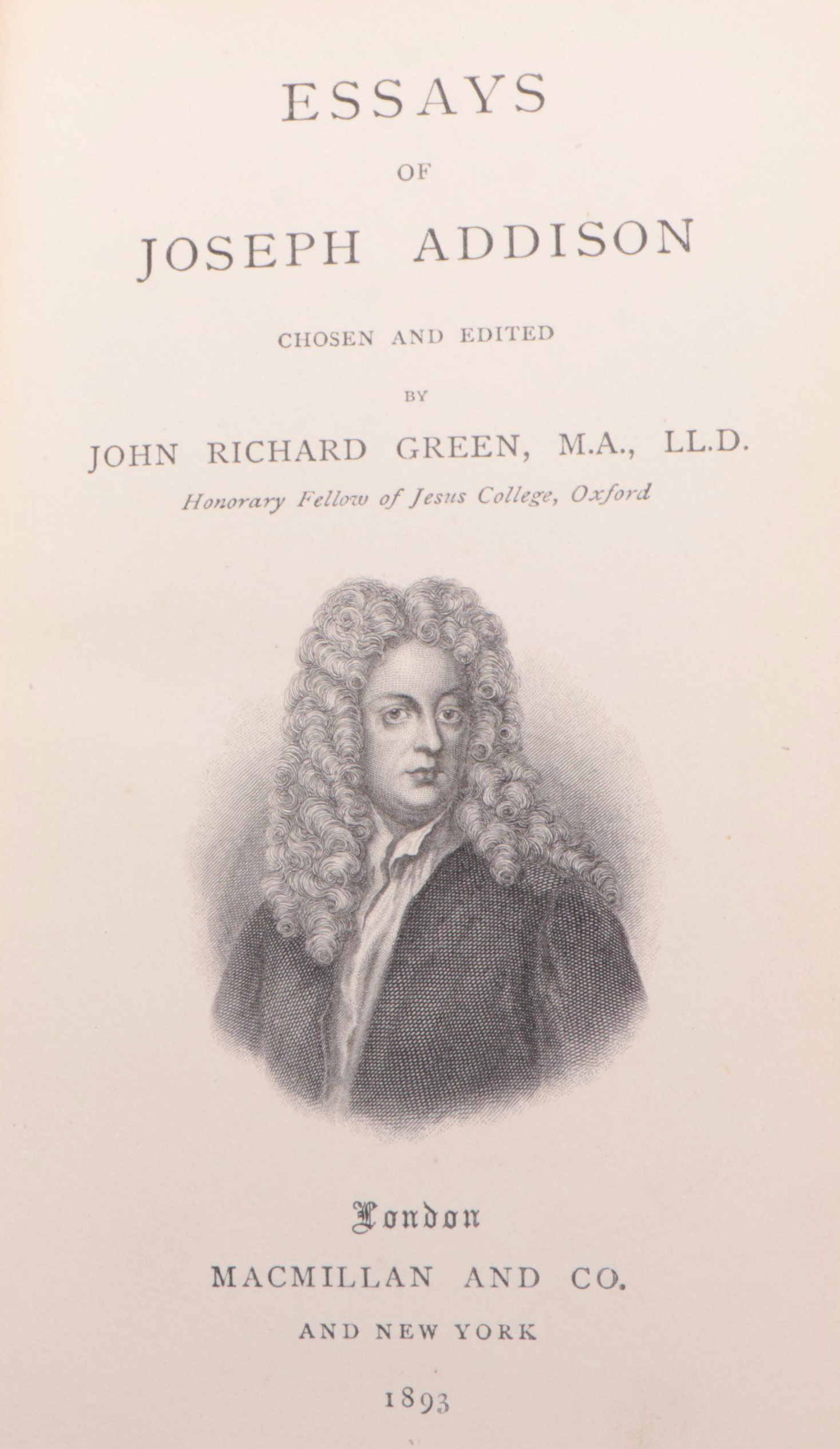 Leather Bound "Essays of Joseph Addison" Edited by J. R. Green and More Books
