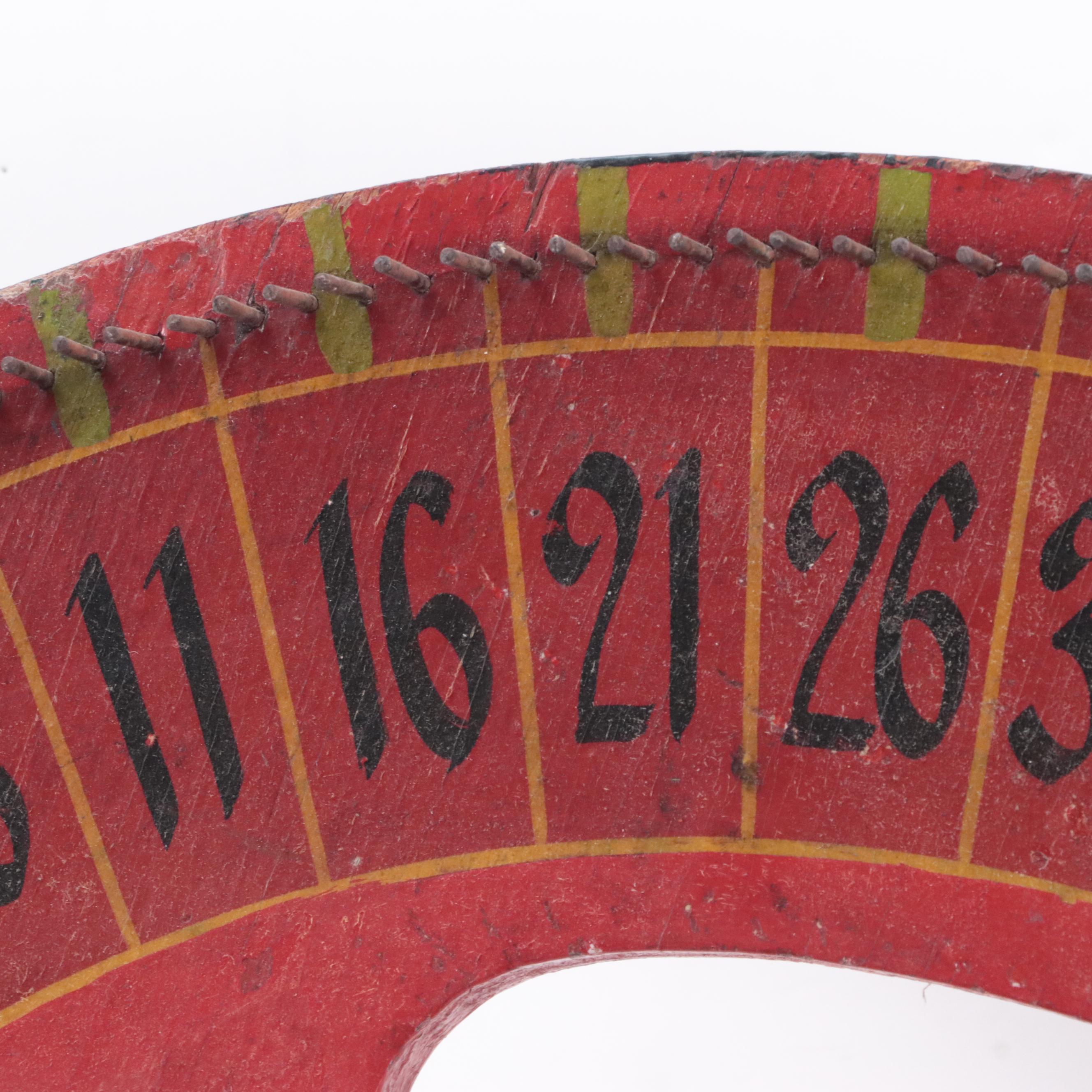 Hand-Painted Wood Carnival Game Wheel, Early to Mid-20th Century
