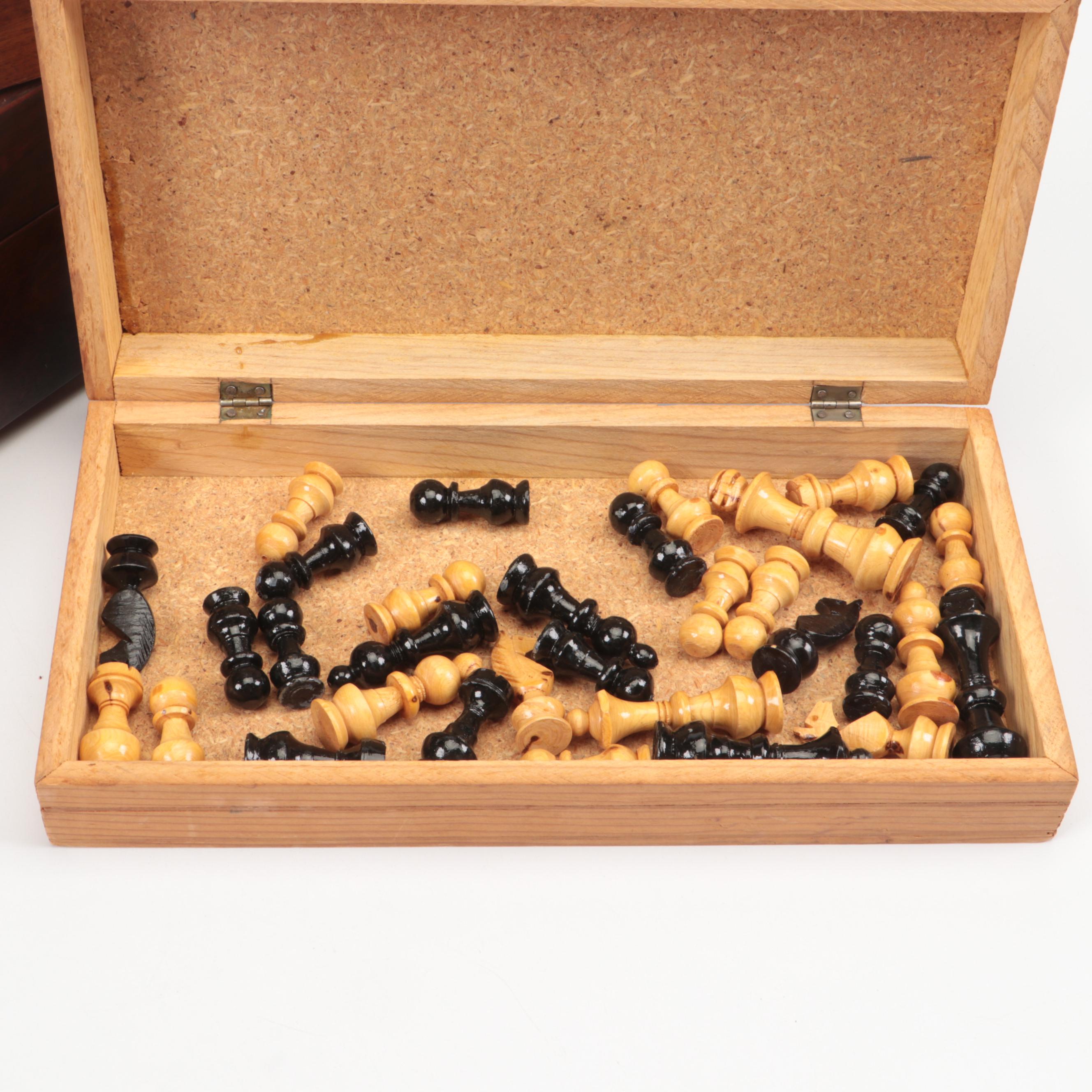 Hand-Carved Wood Chess Board with Finished Wood Boxes