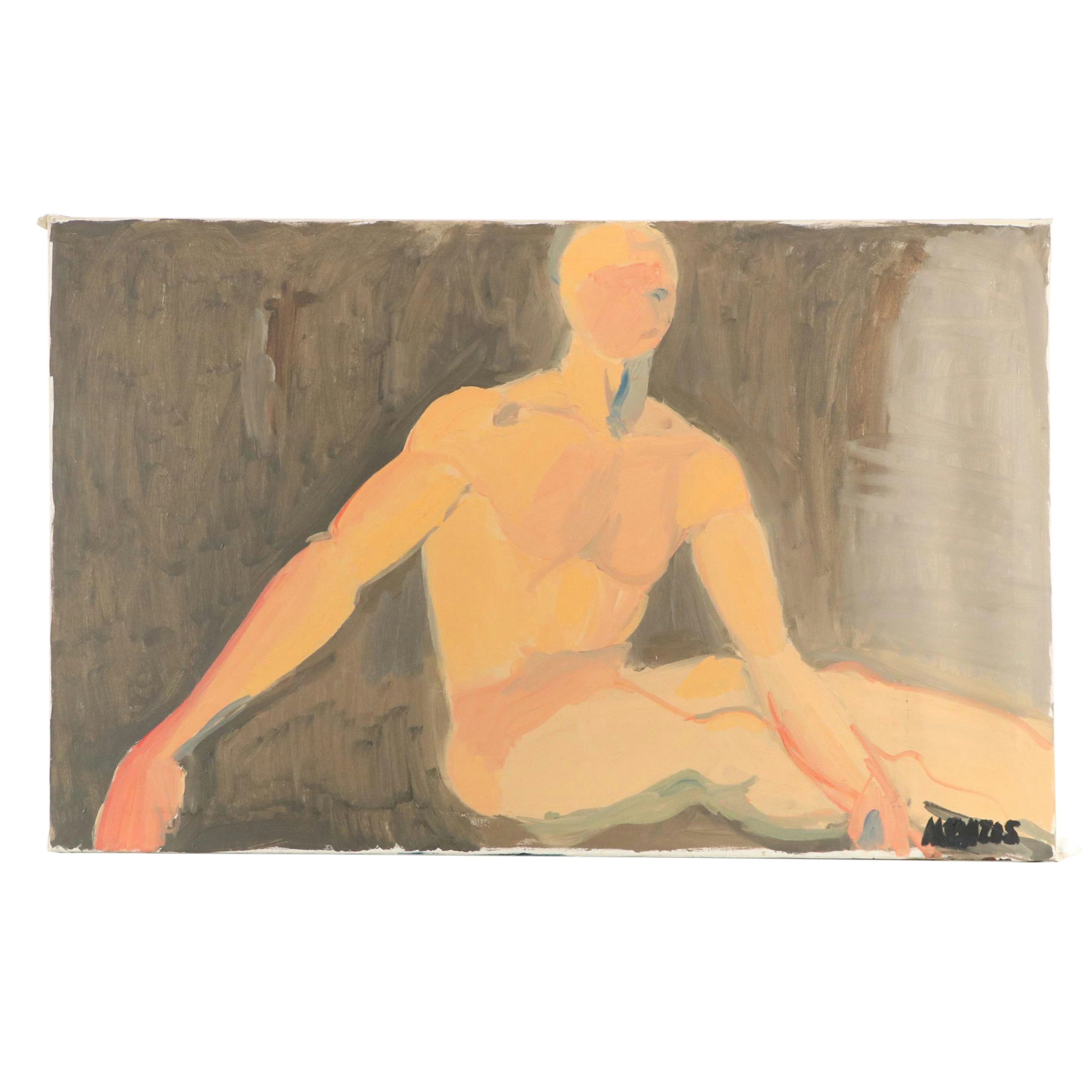 Oil Painting of a Seated Nude Figure