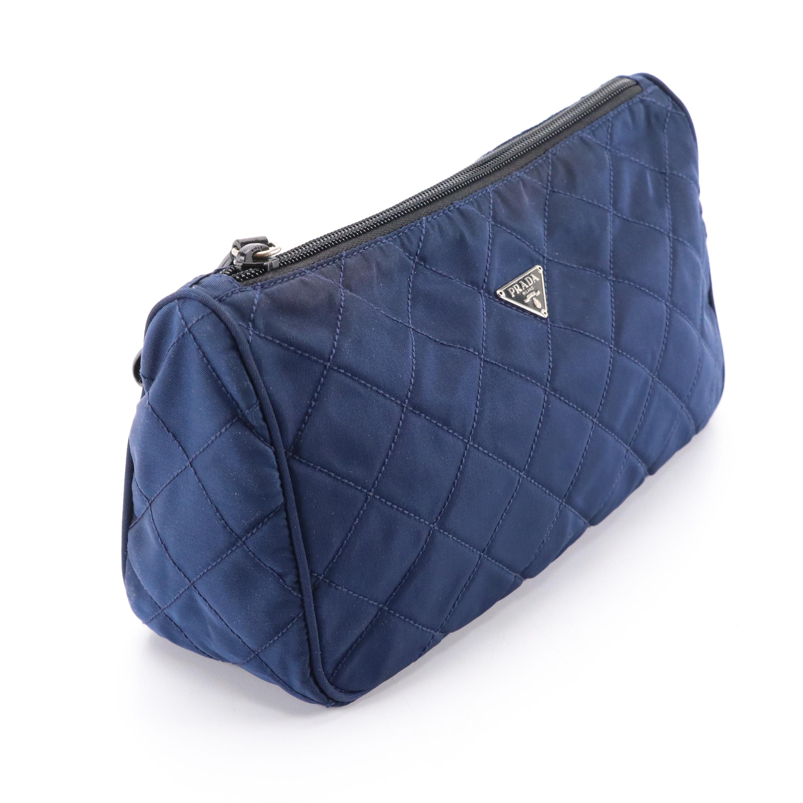 Prada Zip Pouch in Navy Blue Quilted Nylon Tessuto