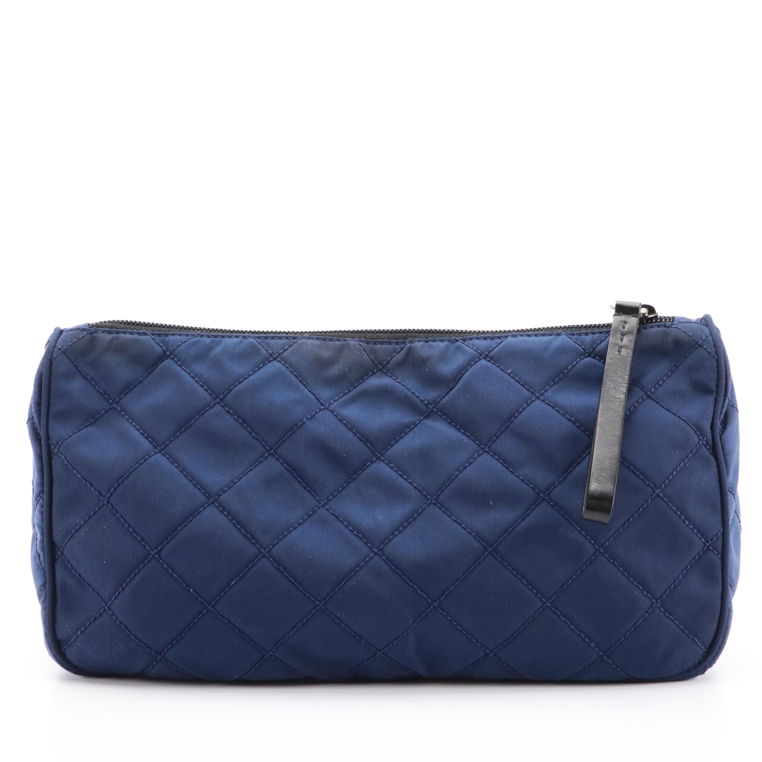 Prada Zip Pouch in Navy Blue Quilted Nylon Tessuto