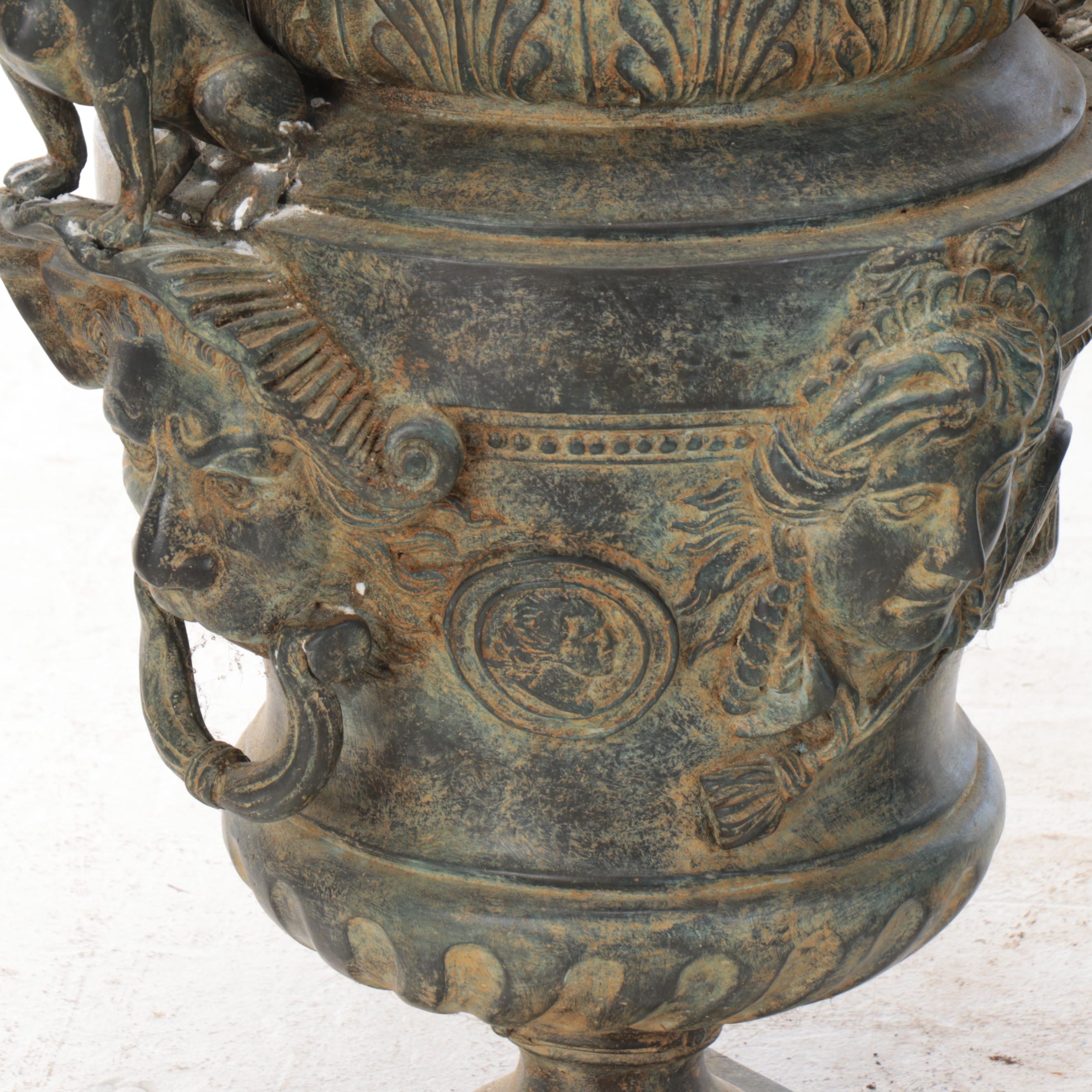 Egyptian Revival Style Garden Urns With Sphinx Handles and Mascarons