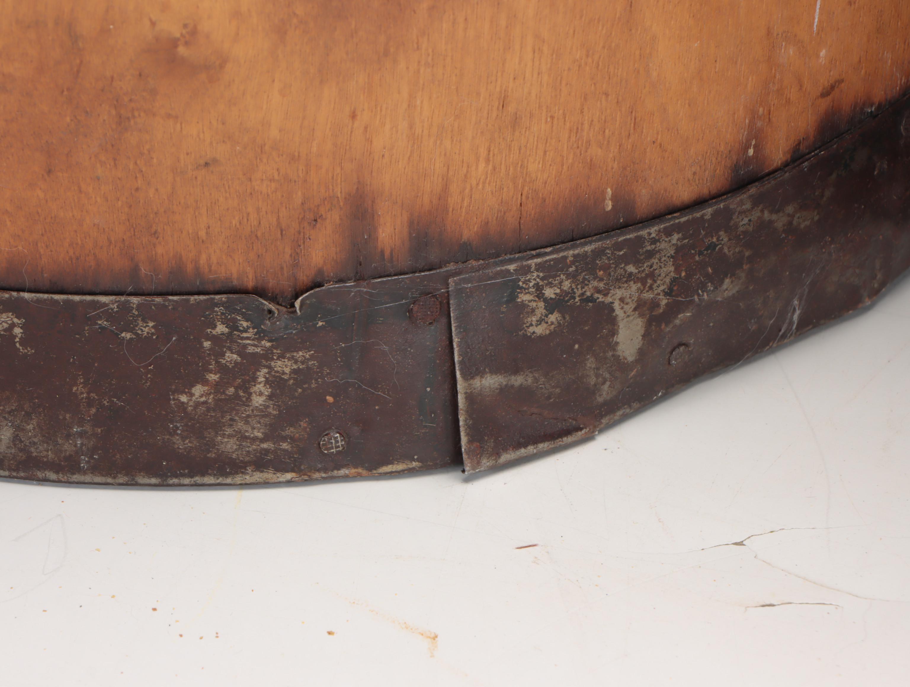 Painted Wood and Metal Lidded Round Box and Lidded Barrel