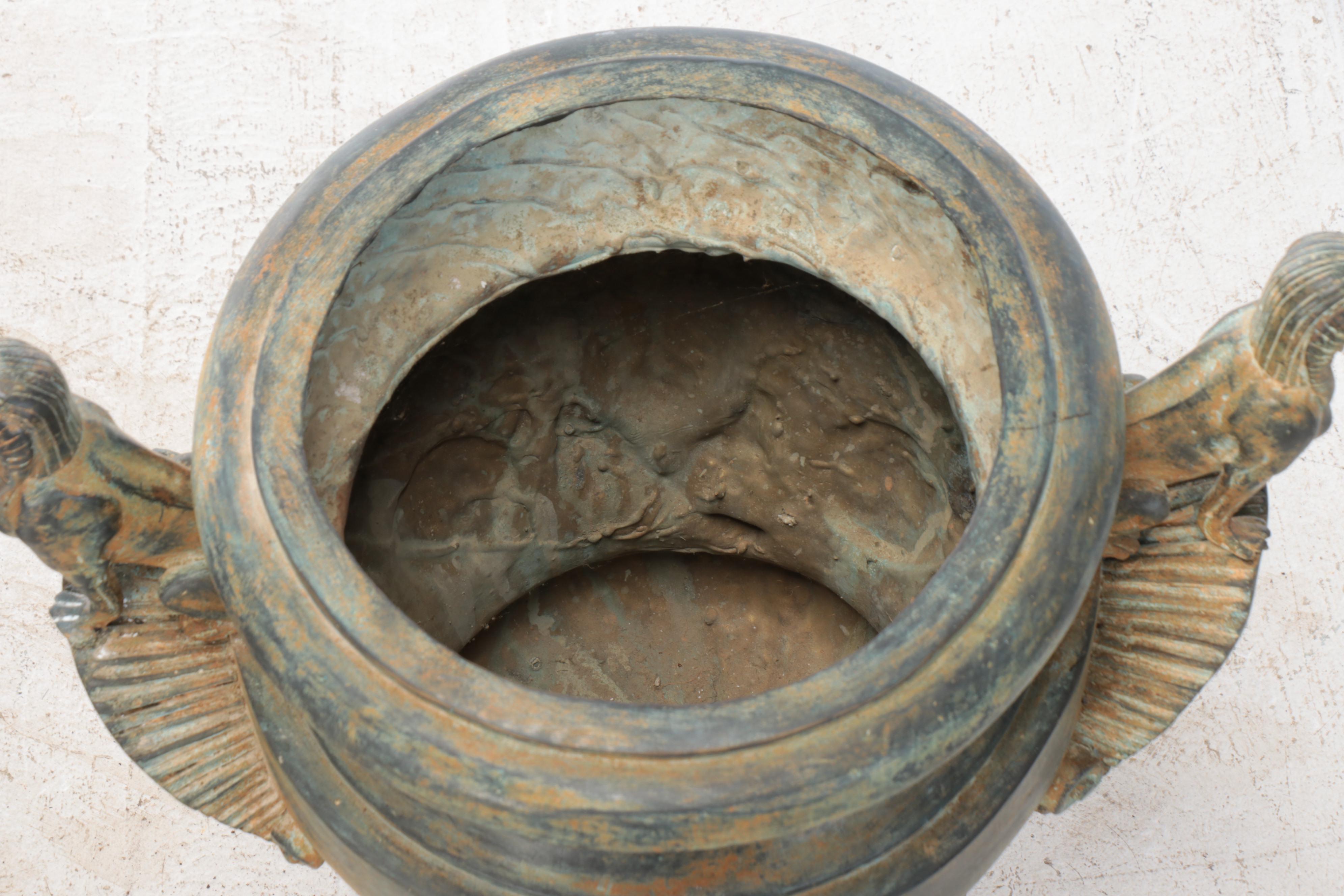 Egyptian Revival Style Garden Urns With Sphinx Handles and Mascarons