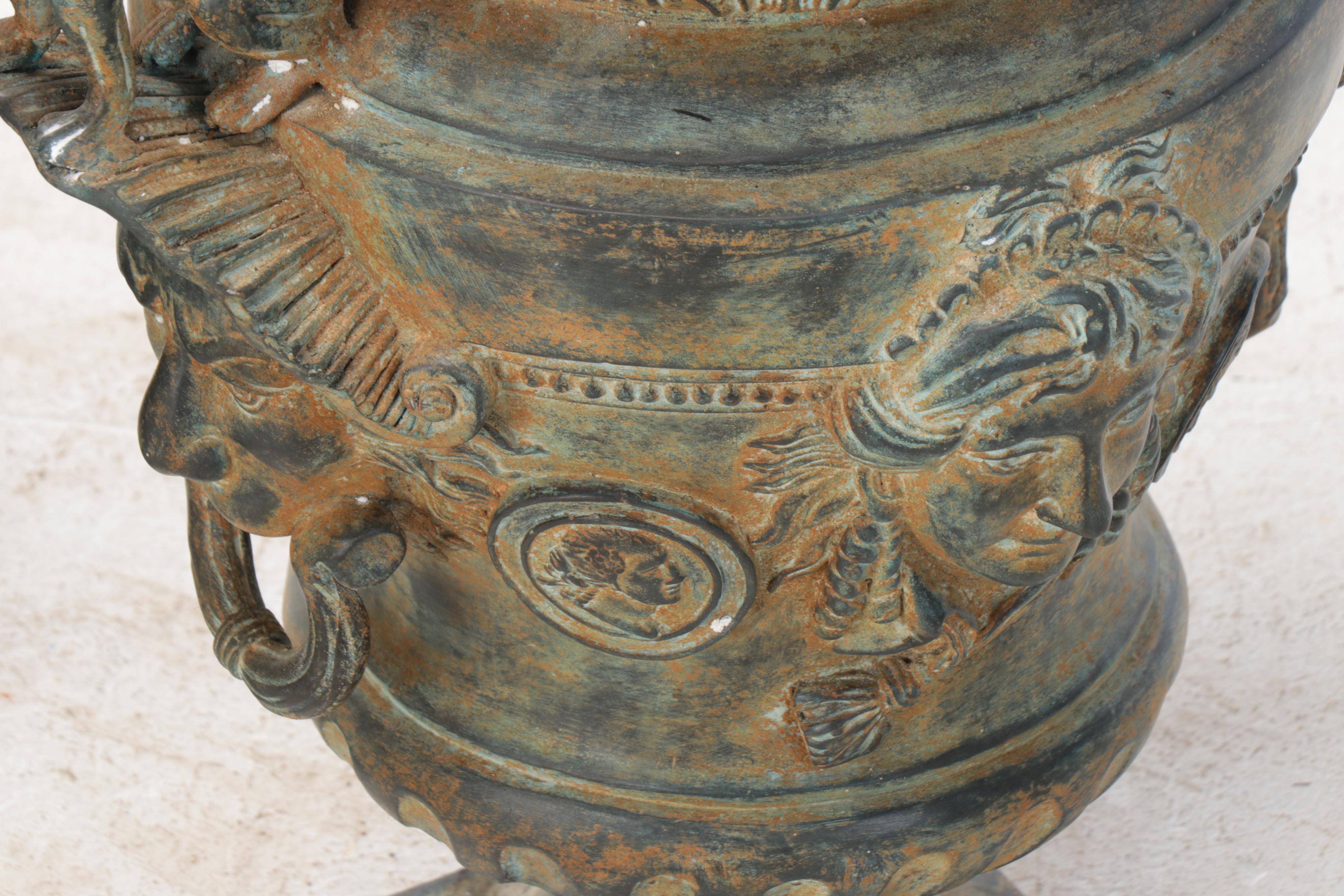 Egyptian Revival Style Garden Urns With Sphinx Handles and Mascarons