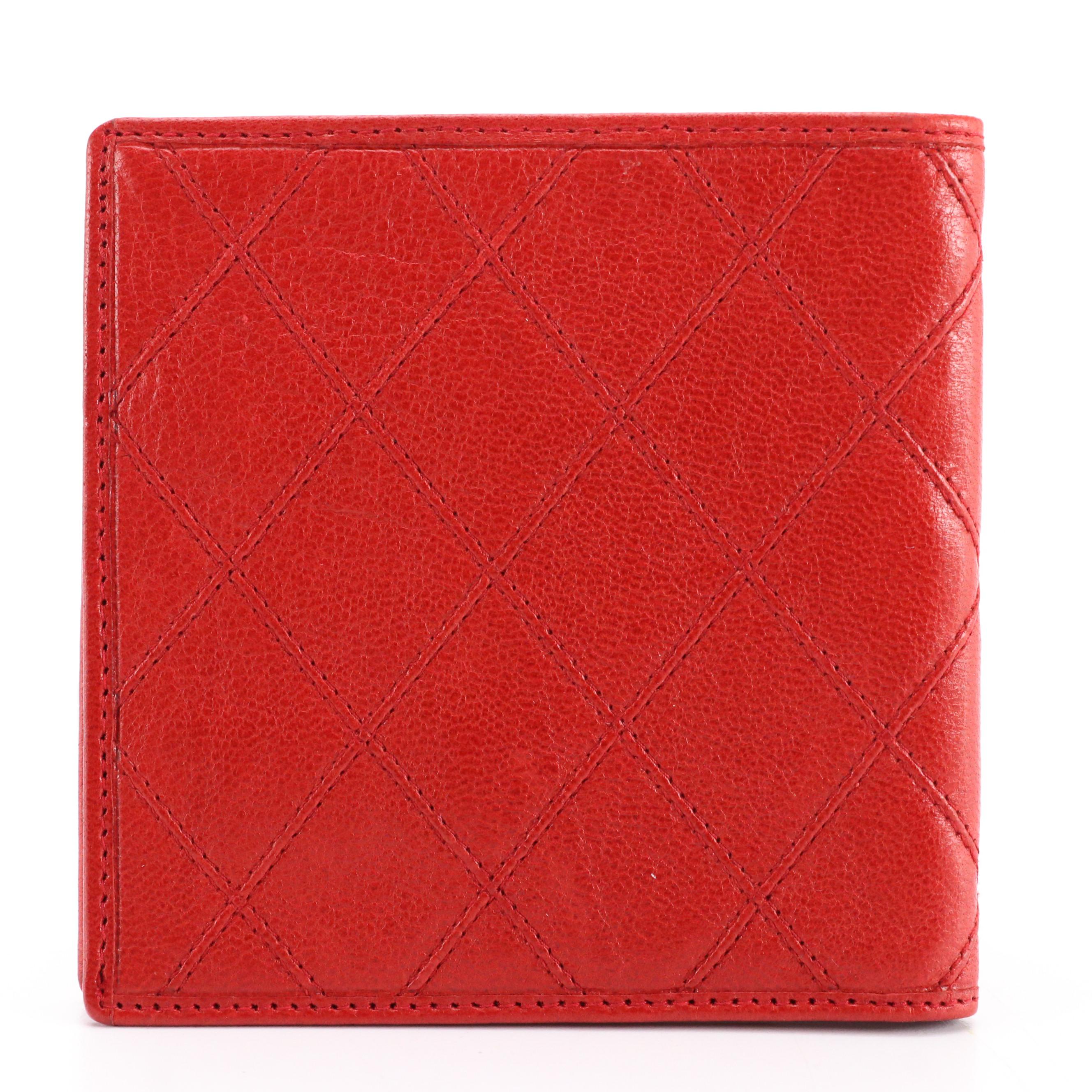 Chanel Bifold Wallet in Red Quilted Lambskin with Box
