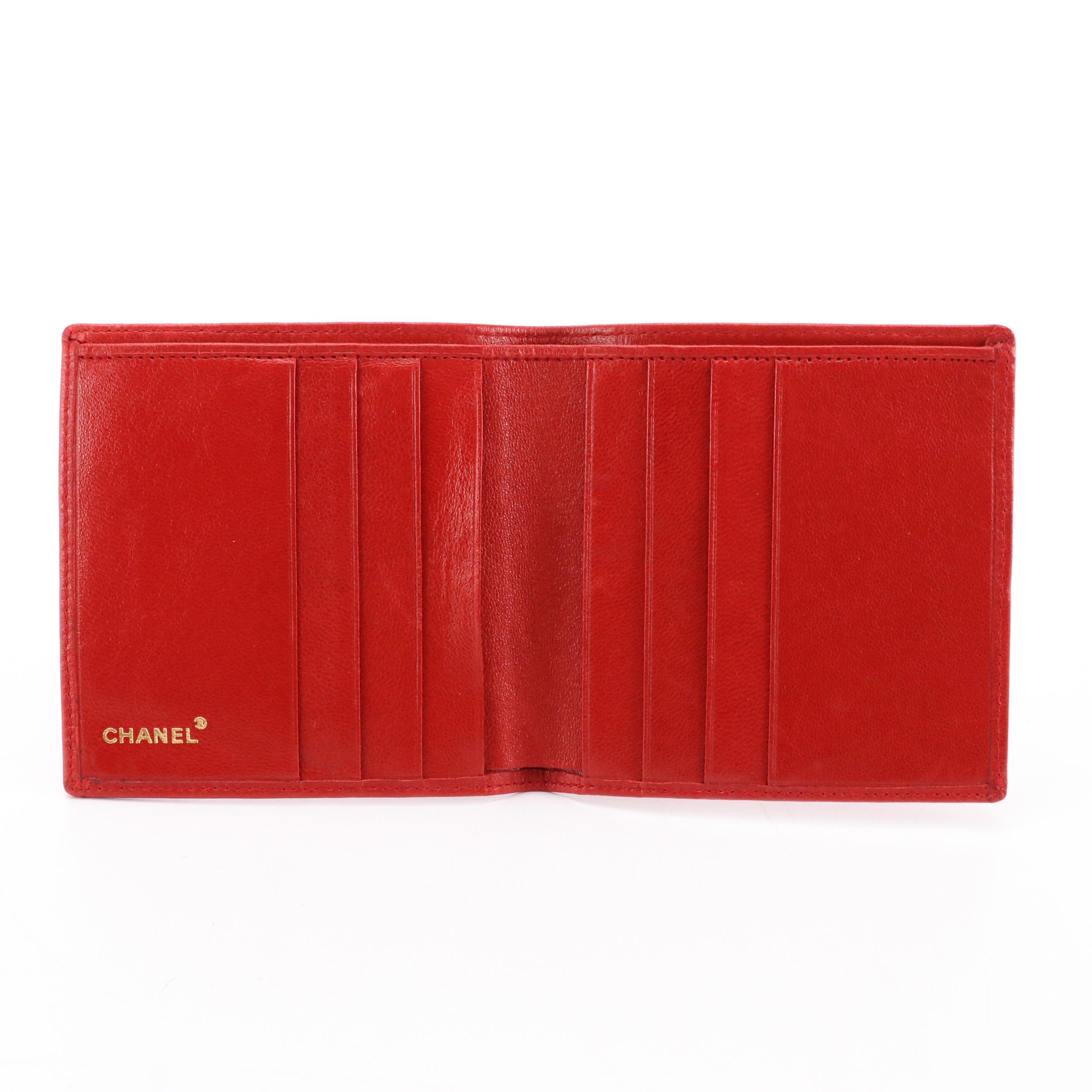 Chanel Bifold Wallet in Red Quilted Lambskin with Box